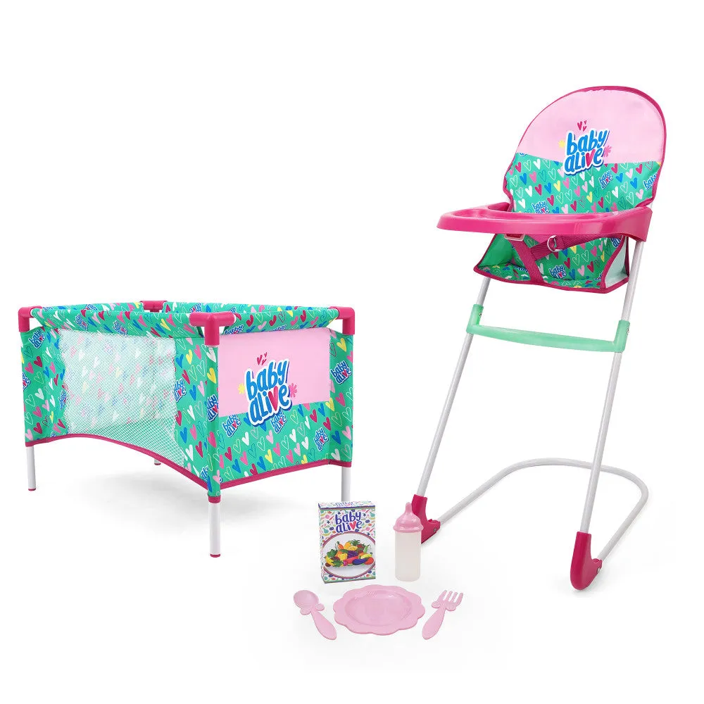 Baby Alive 7-Piece At Home Play Set with Doll Accessories - Green/Pink