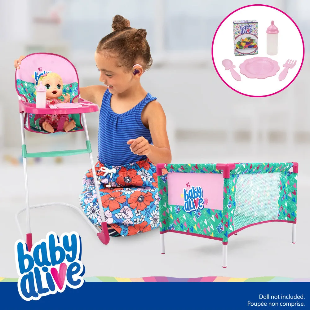 Baby Alive 7-Piece At Home Play Set with Doll Accessories - Green/Pink