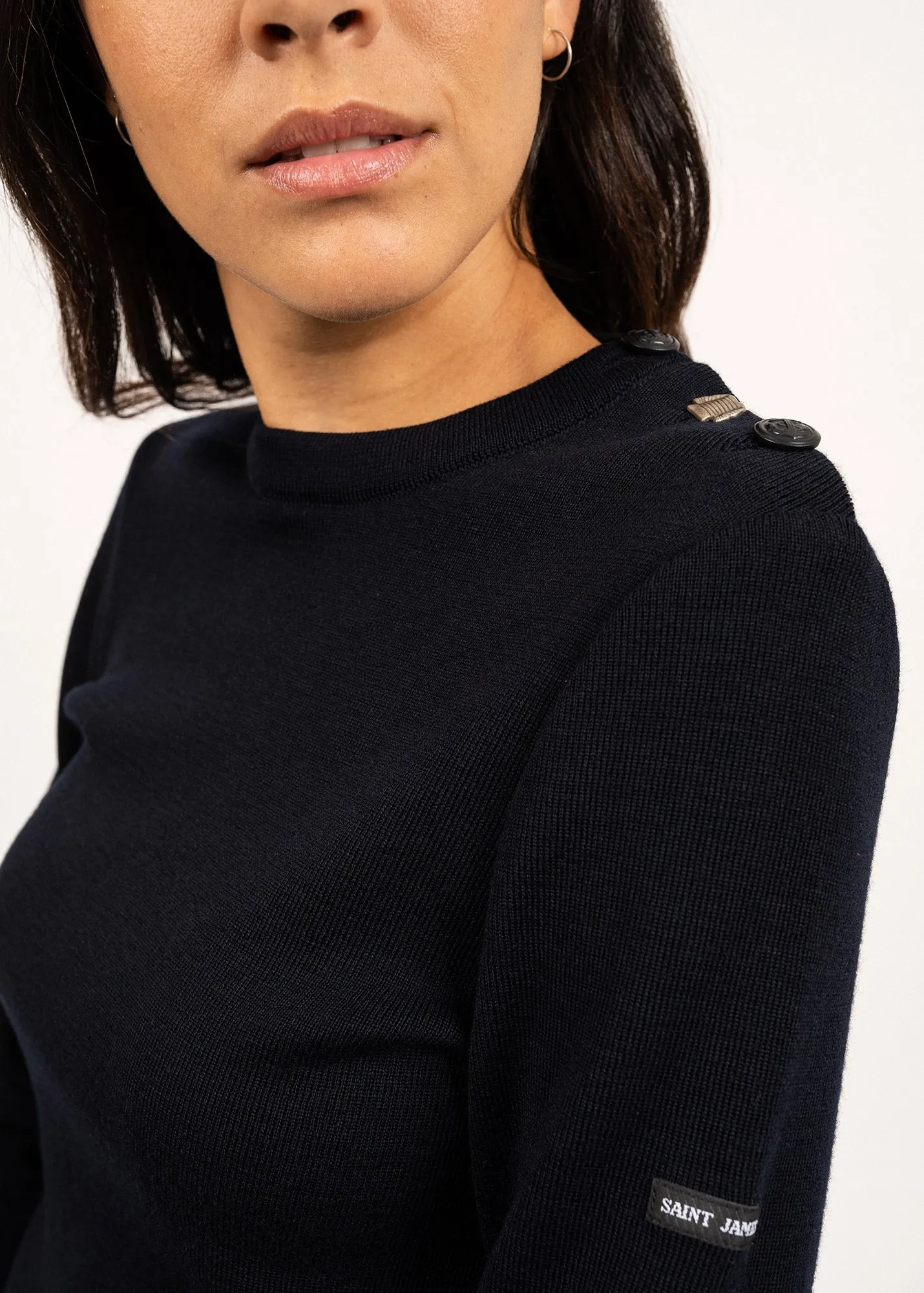 BREGANCON - Breton Sweater with Jacquard Elbow Patch for Women (NAVY)