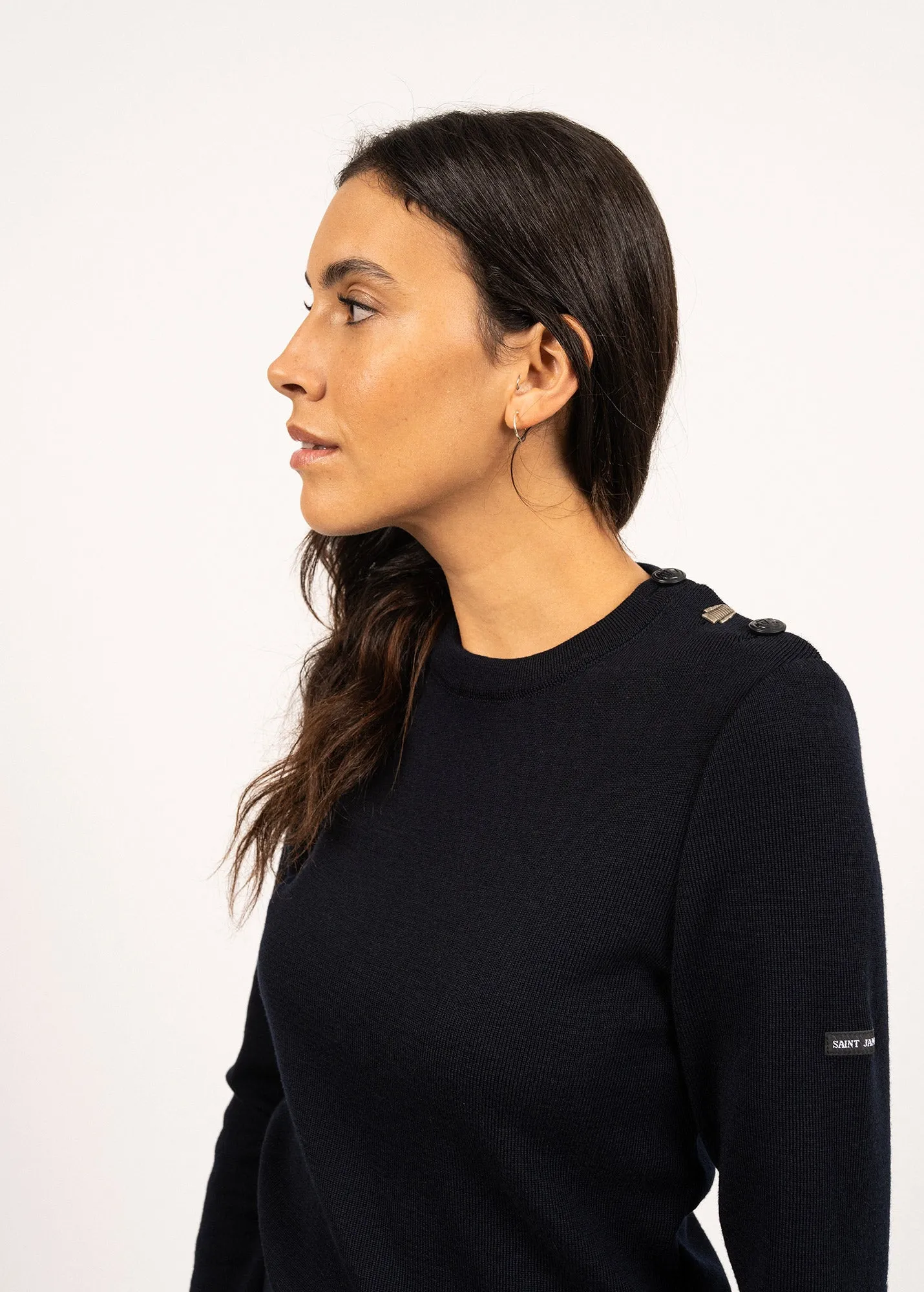 BREGANCON - Breton Sweater with Jacquard Elbow Patch for Women (NAVY)