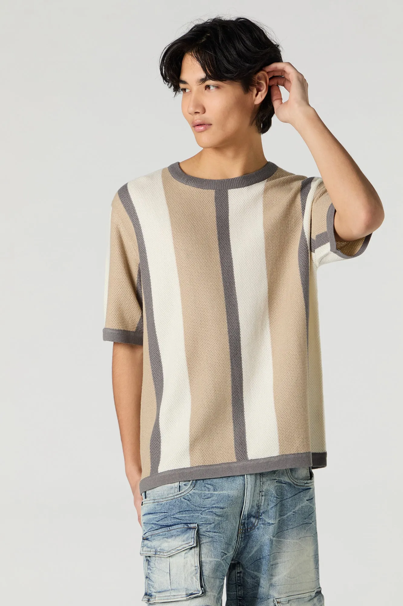 Colourblock Textured Knit T-Shirt