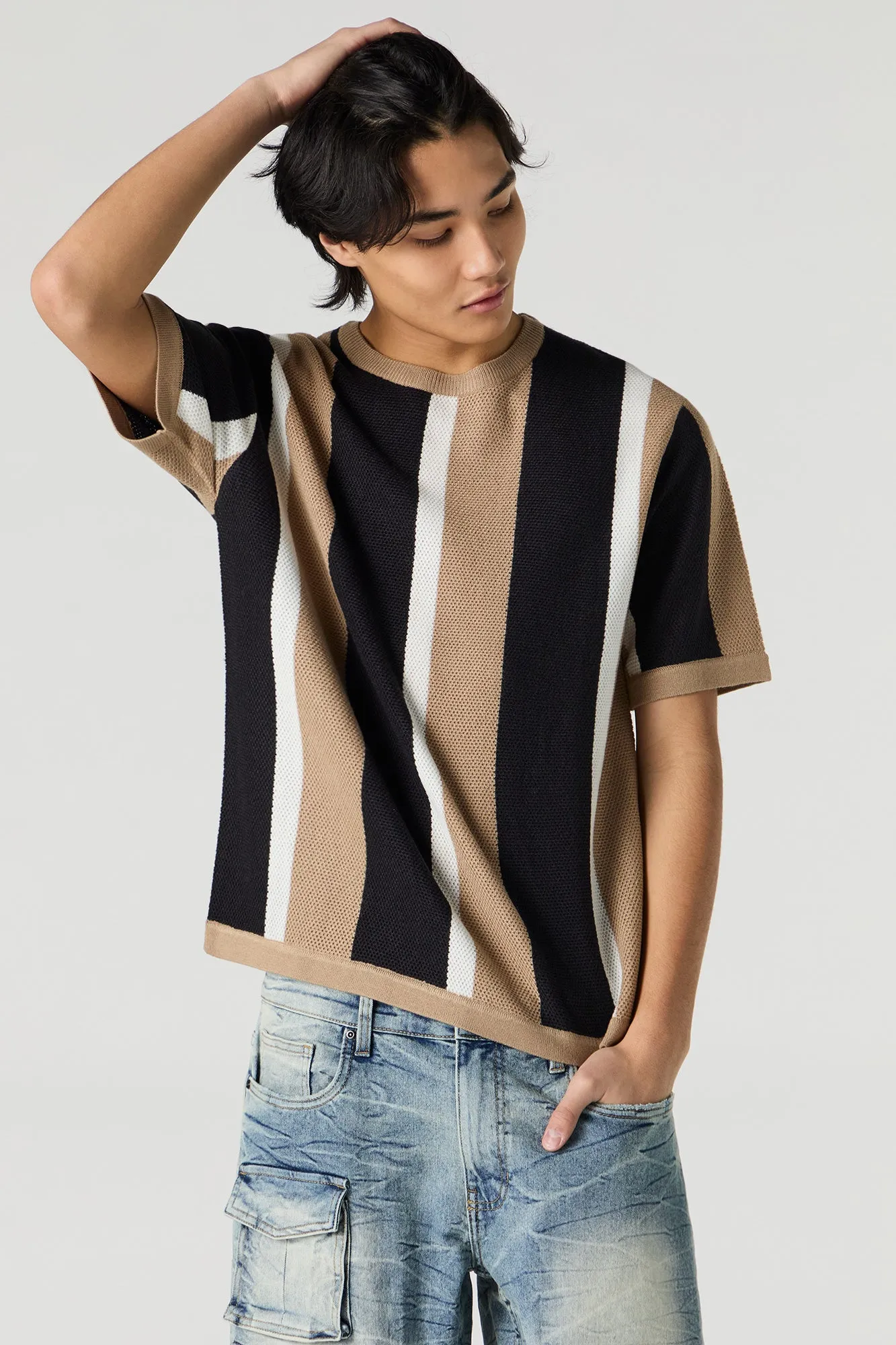 Colourblock Textured Knit T-Shirt