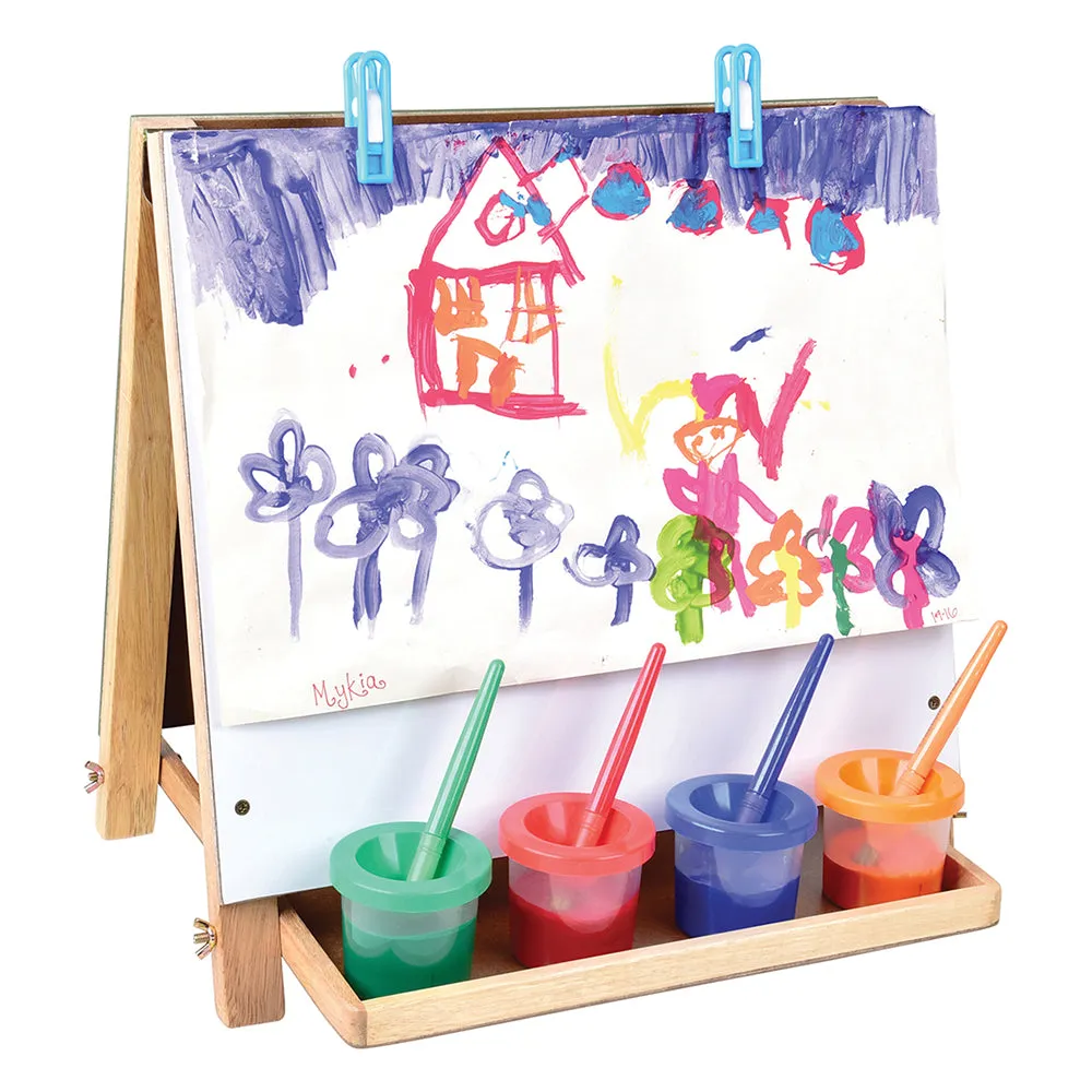 Compact Tabletop 3-in-1 Hardwood Art Easel | Chalkboard, Whiteboard & Painting Surface