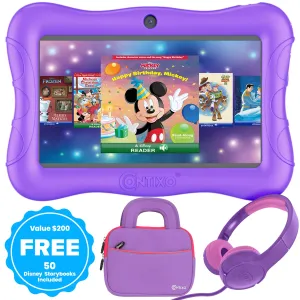 Contixo 7" Kids Learning Tablet Bundle with Disney eBooks & Accessories - Purple