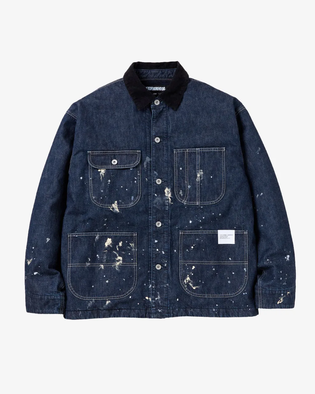 Corduroy Collar Washed Coverall Jacket Indigo
