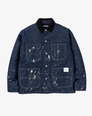 Corduroy Collar Washed Coverall Jacket Indigo