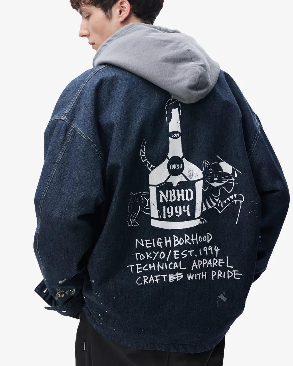 Corduroy Collar Washed Coverall Jacket Indigo
