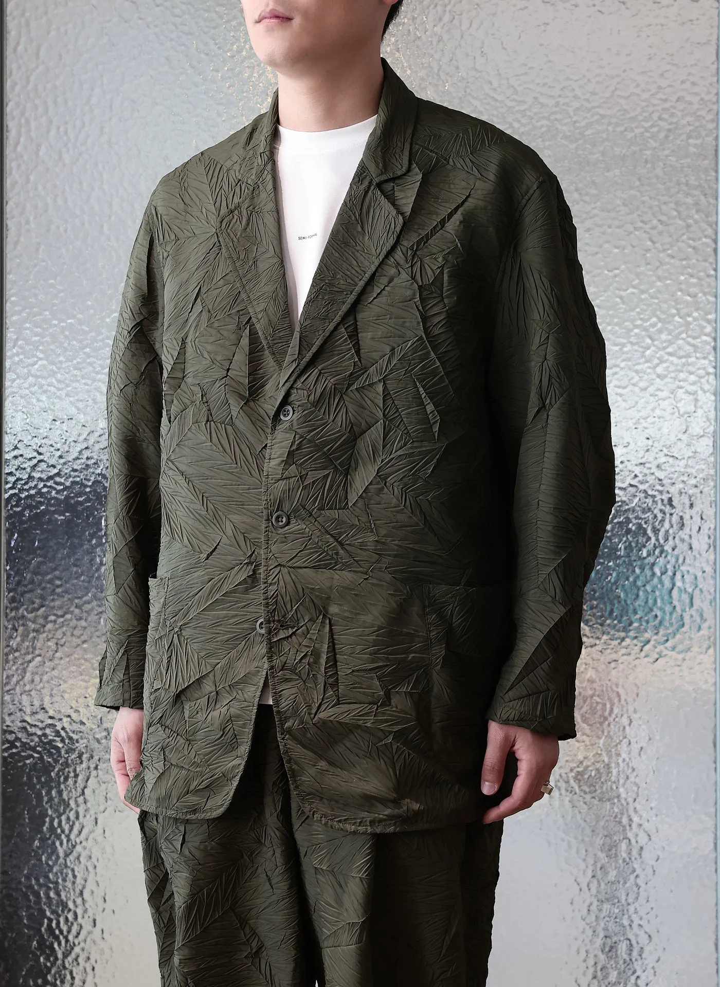Distort Pleats Polyester Soft Single Breasted Blazer