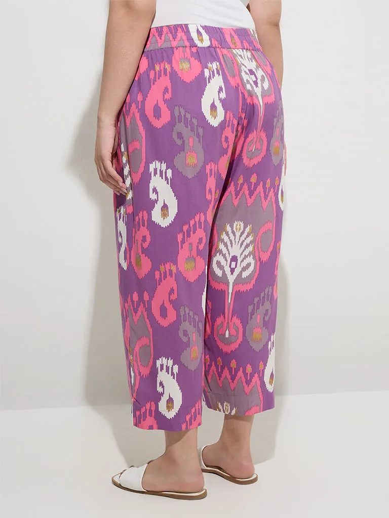 Diza Purple Ikat Design Ethnic Pants