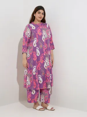 Diza Purple Ikat Design Ethnic Pants