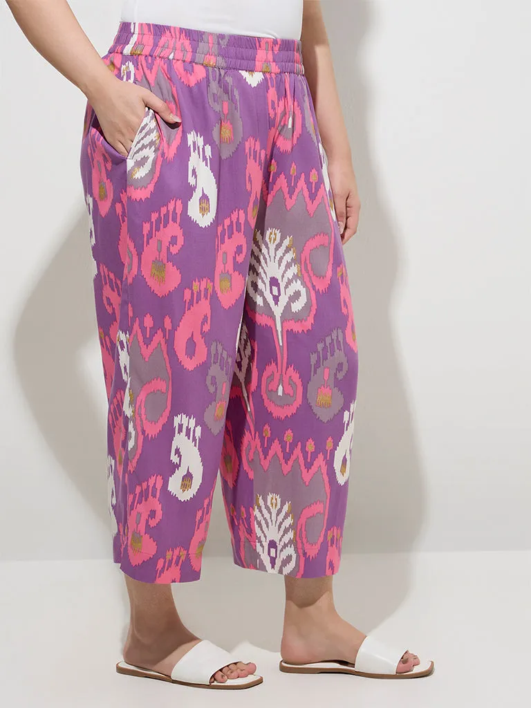 Diza Purple Ikat Design Ethnic Pants