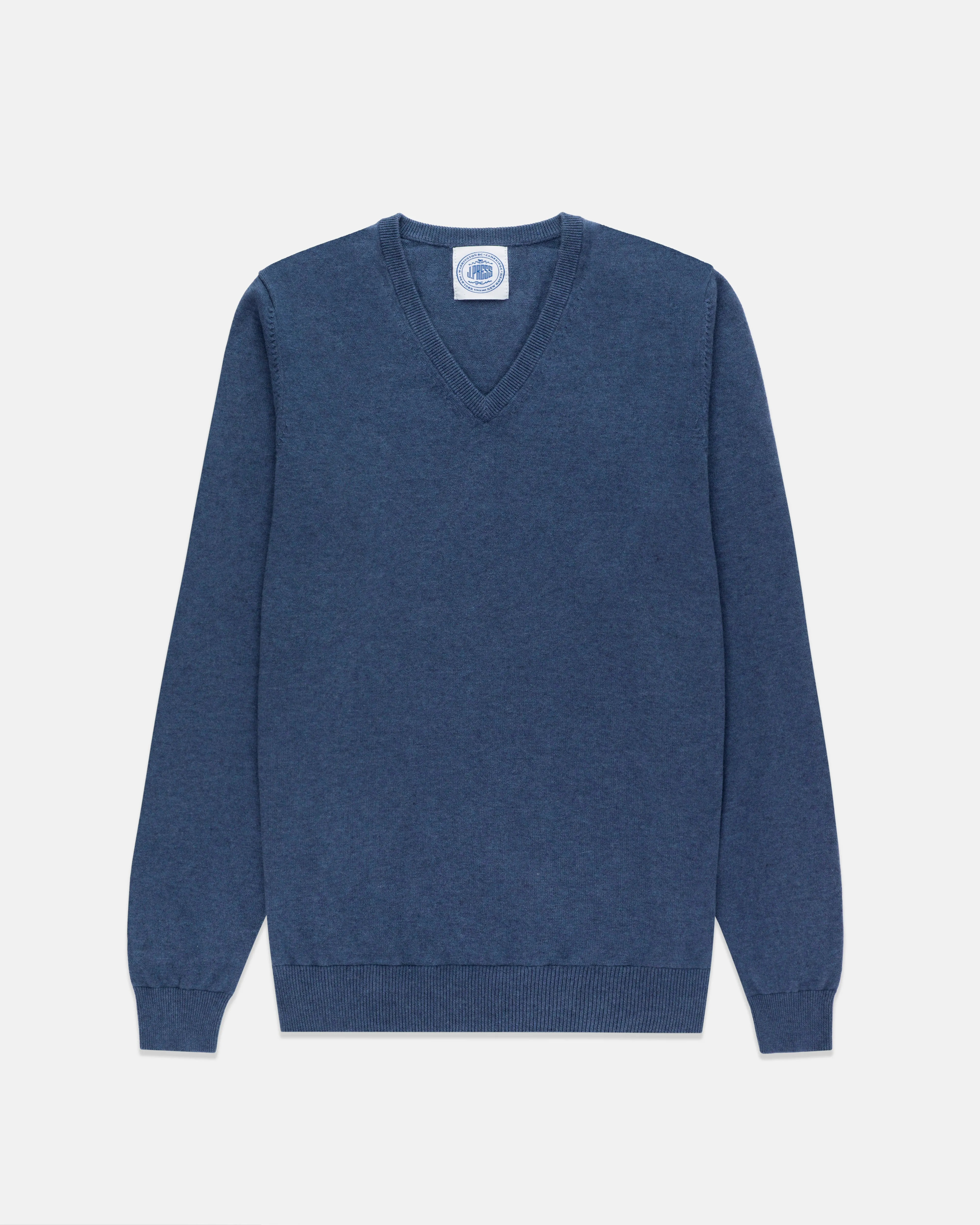 INDIGO COTTON/CASHMERE V-NECK SWEATER