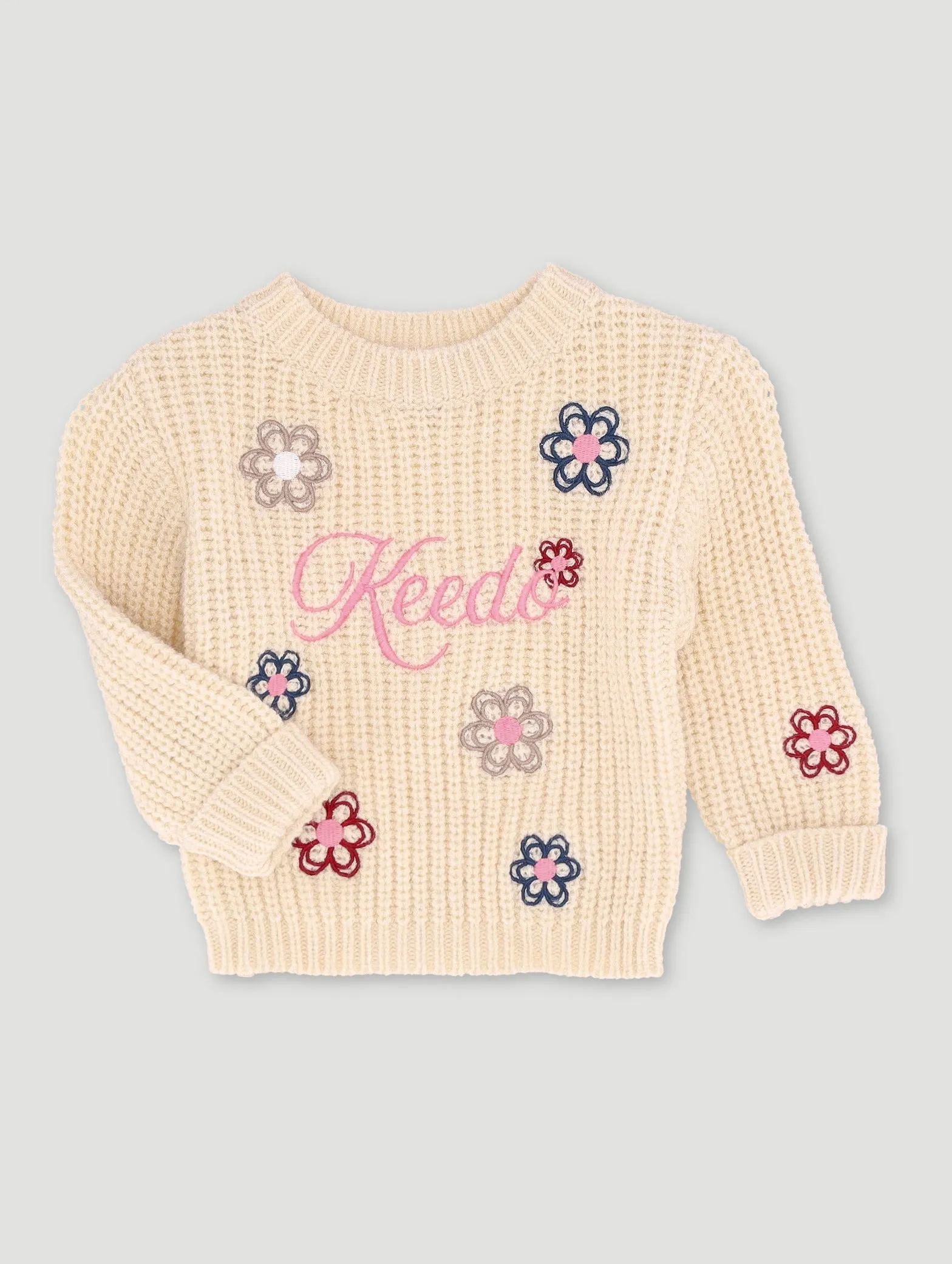 Keedo Baby Girls Flower Embroidery Chunky Knitwear