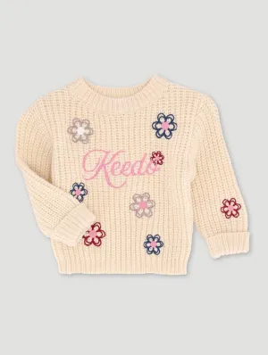 Keedo Baby Girls Flower Embroidery Chunky Knitwear