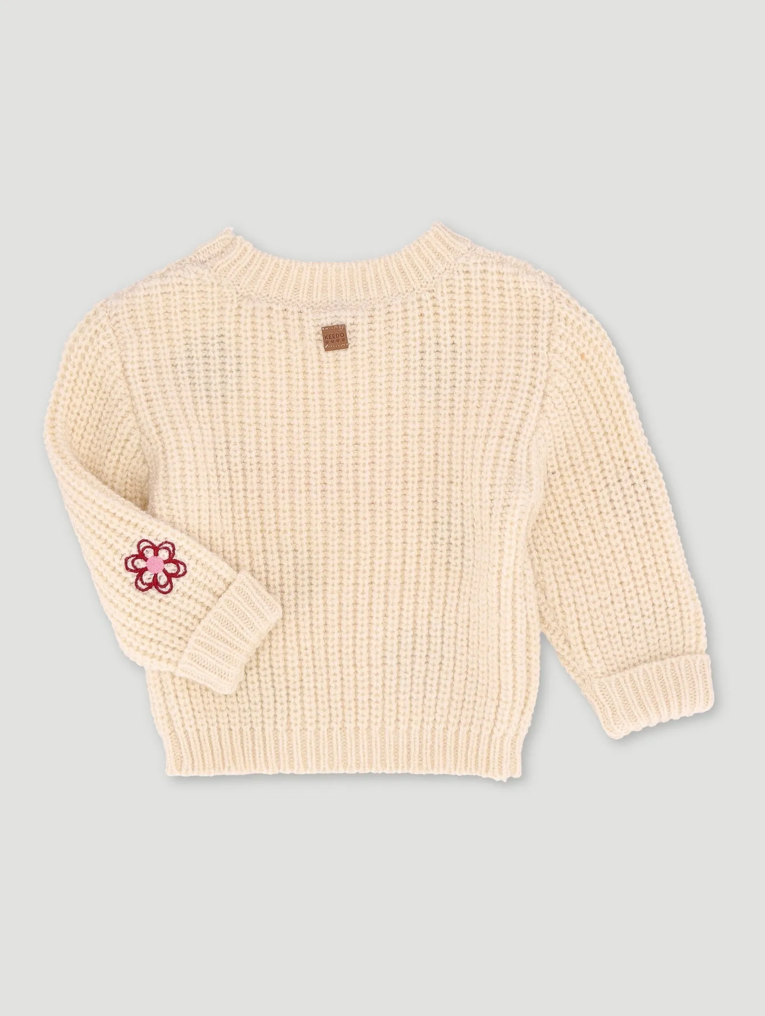 Keedo Baby Girls Flower Embroidery Chunky Knitwear