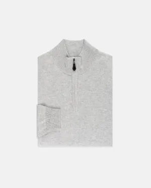 LIGHT GREY COTTON/CASHMERE QUARTER ZIP SWEATER
