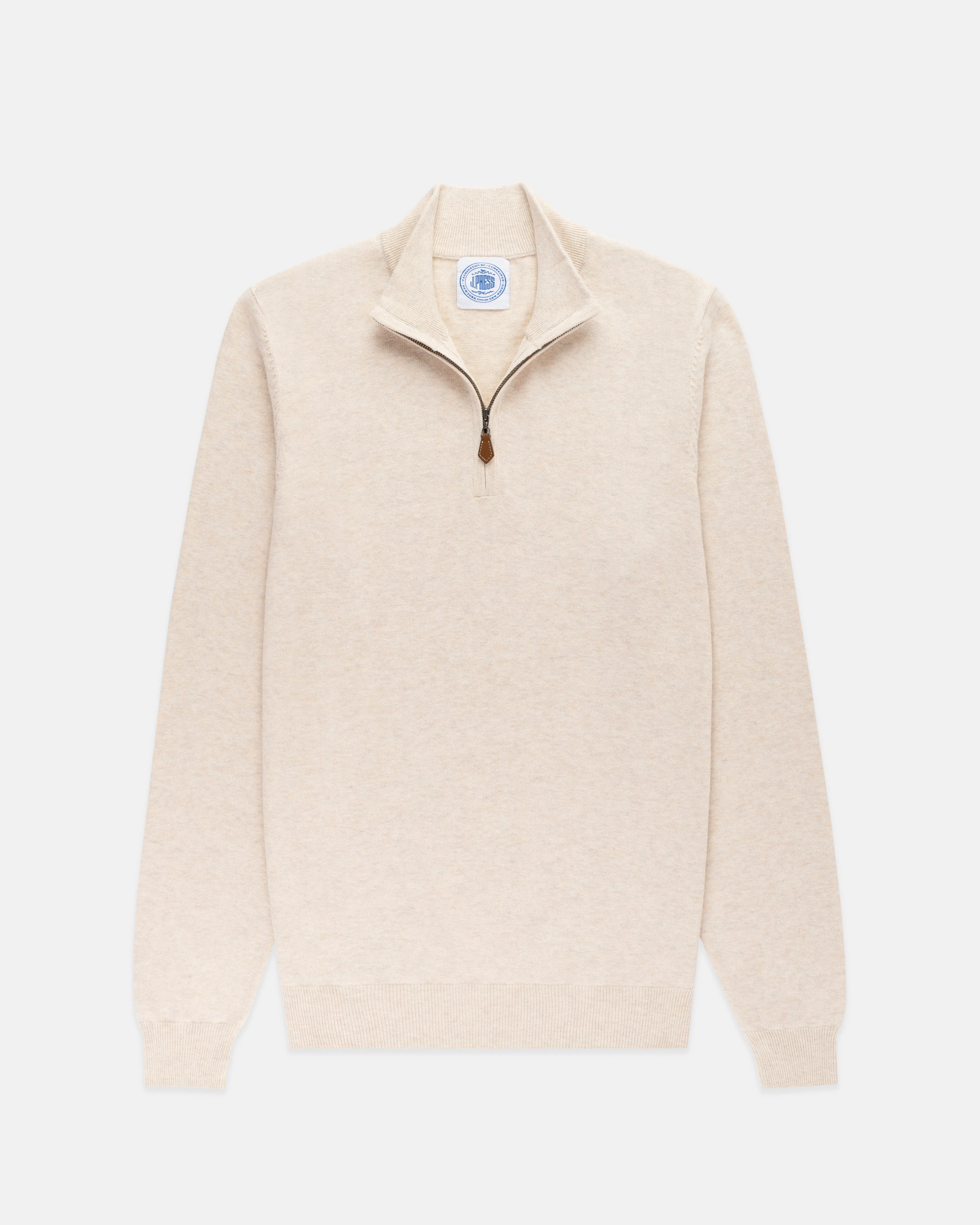 LIGHT TAN COTTON/CASHMERE QUARTER ZIP SWEATER