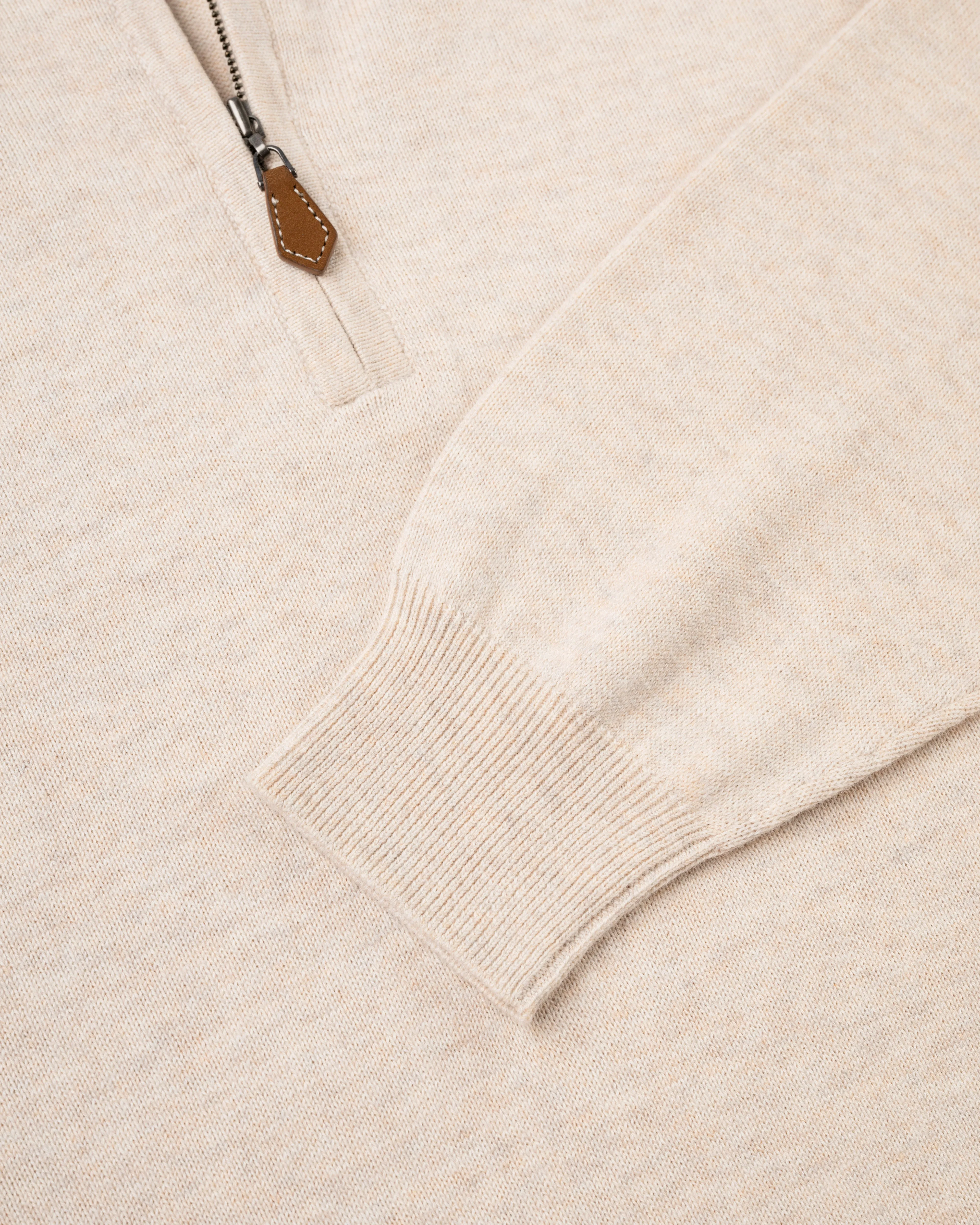 LIGHT TAN COTTON/CASHMERE QUARTER ZIP SWEATER