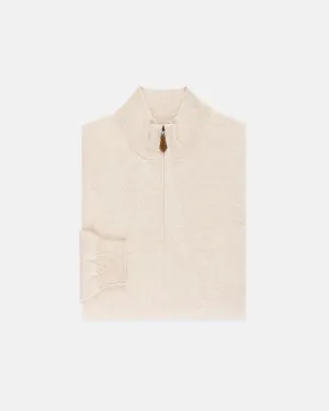 LIGHT TAN COTTON/CASHMERE QUARTER ZIP SWEATER
