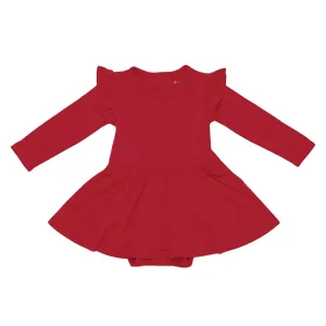 Long Sleeve Twirl Bodysuit Dress in Cardinal