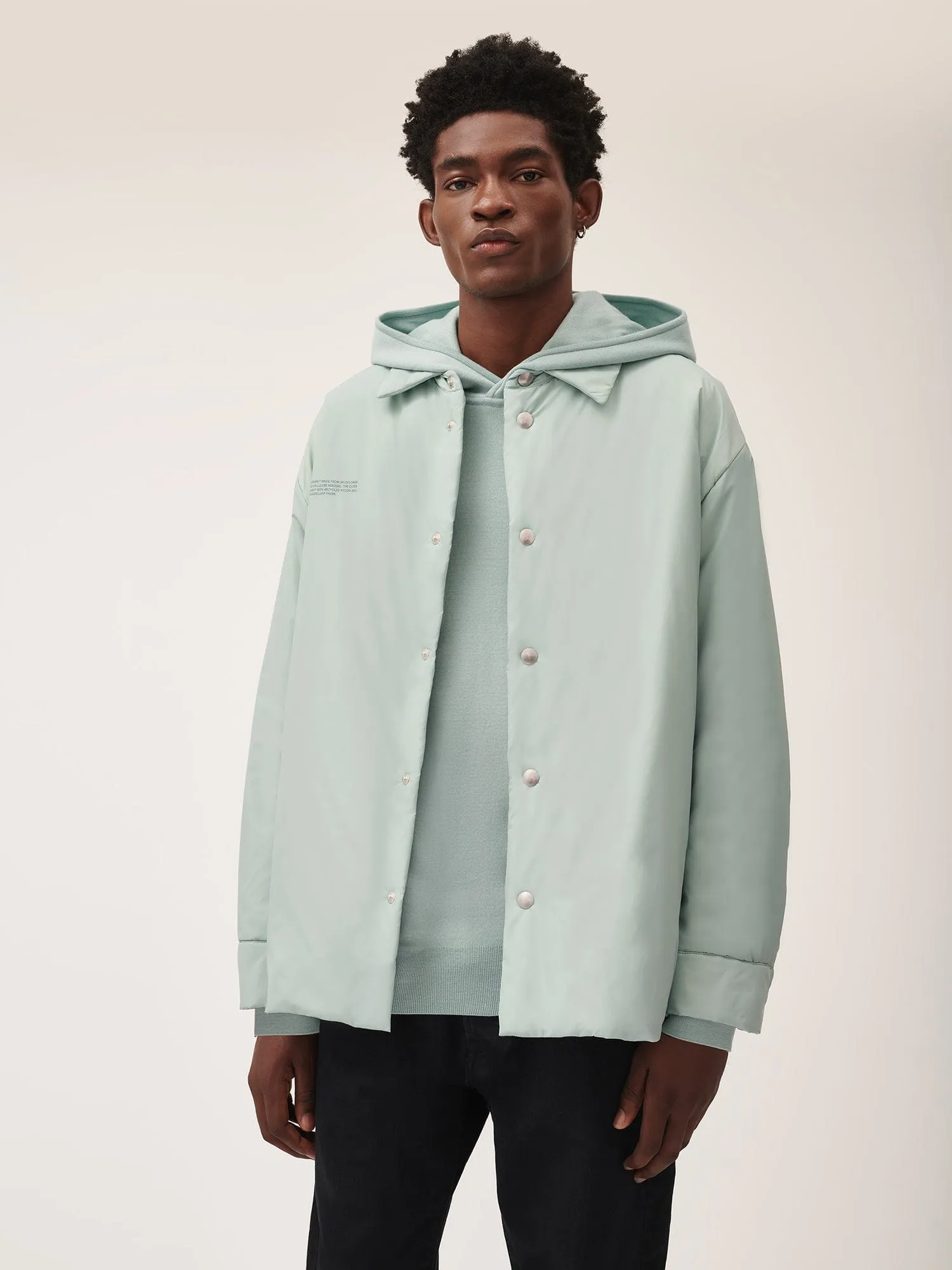 Mens Flower-Warmth Padded Overshirt—Eucalyptus Blue