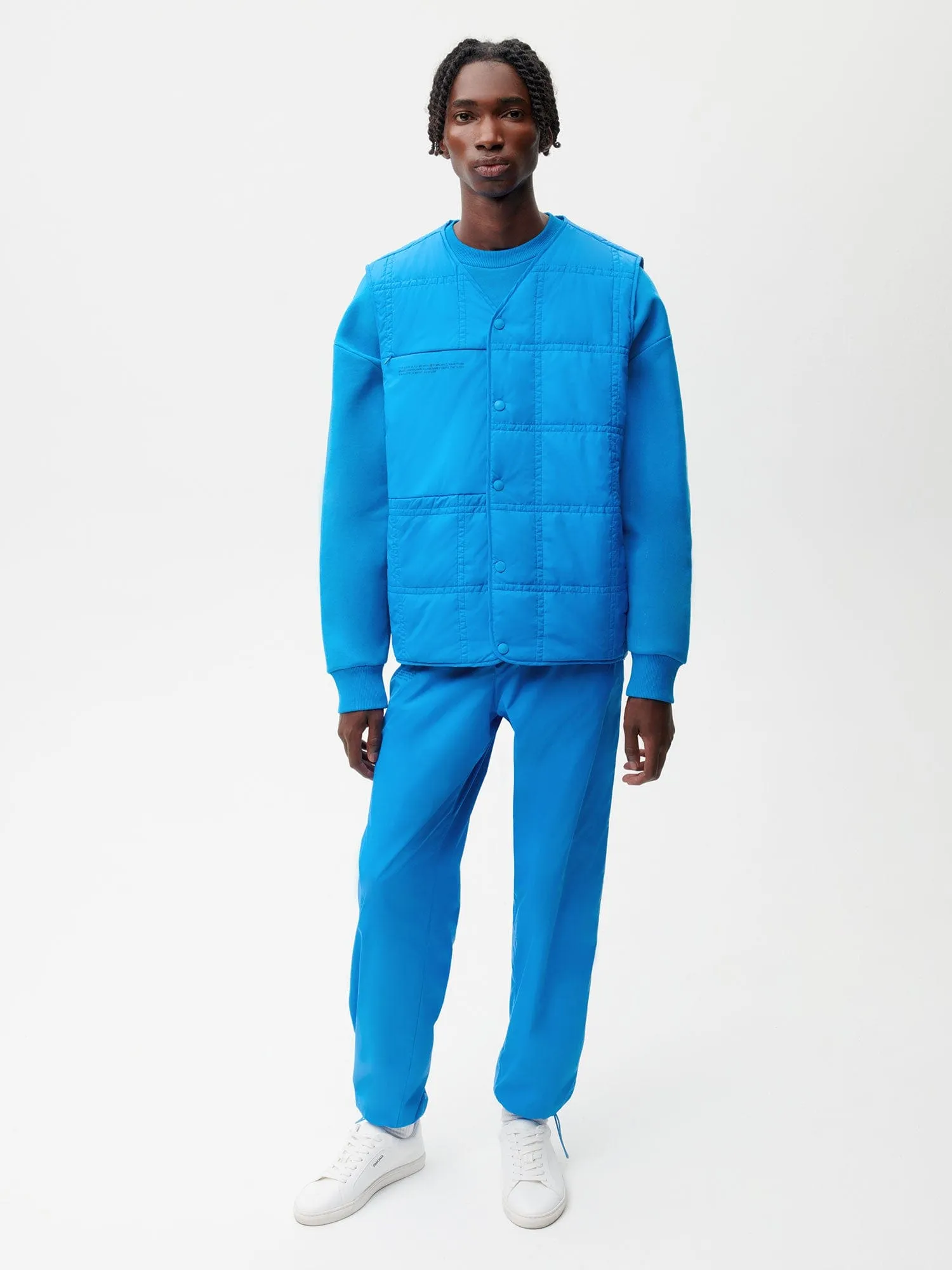 Mens Flower-Warmth Quilted Gilet—cerulean blue