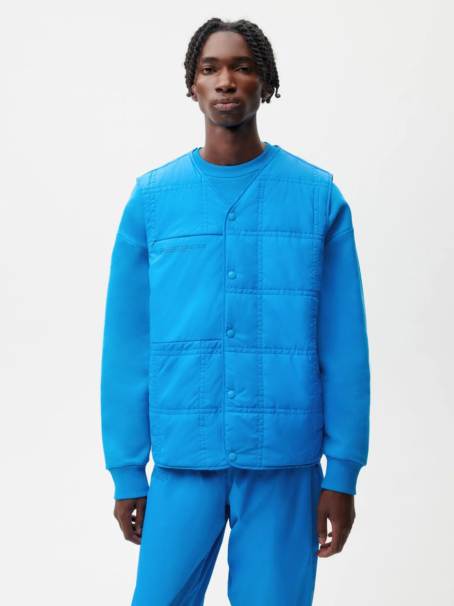 Mens Flower-Warmth Quilted Gilet—cerulean blue