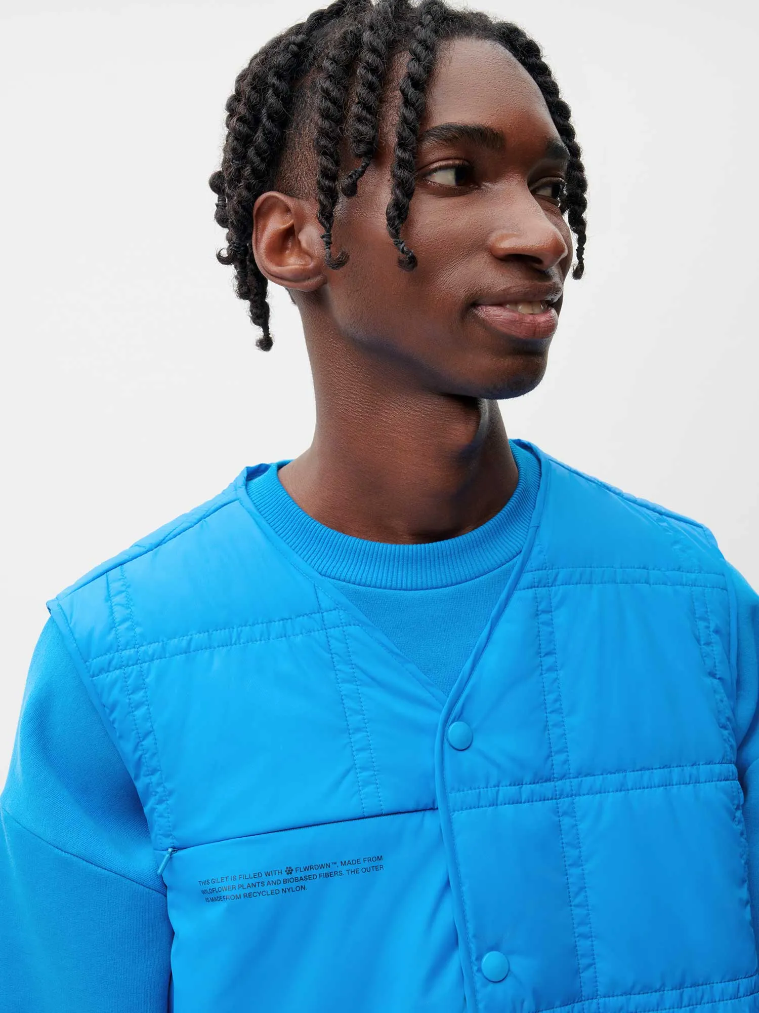 Mens Flower-Warmth Quilted Gilet—cerulean blue