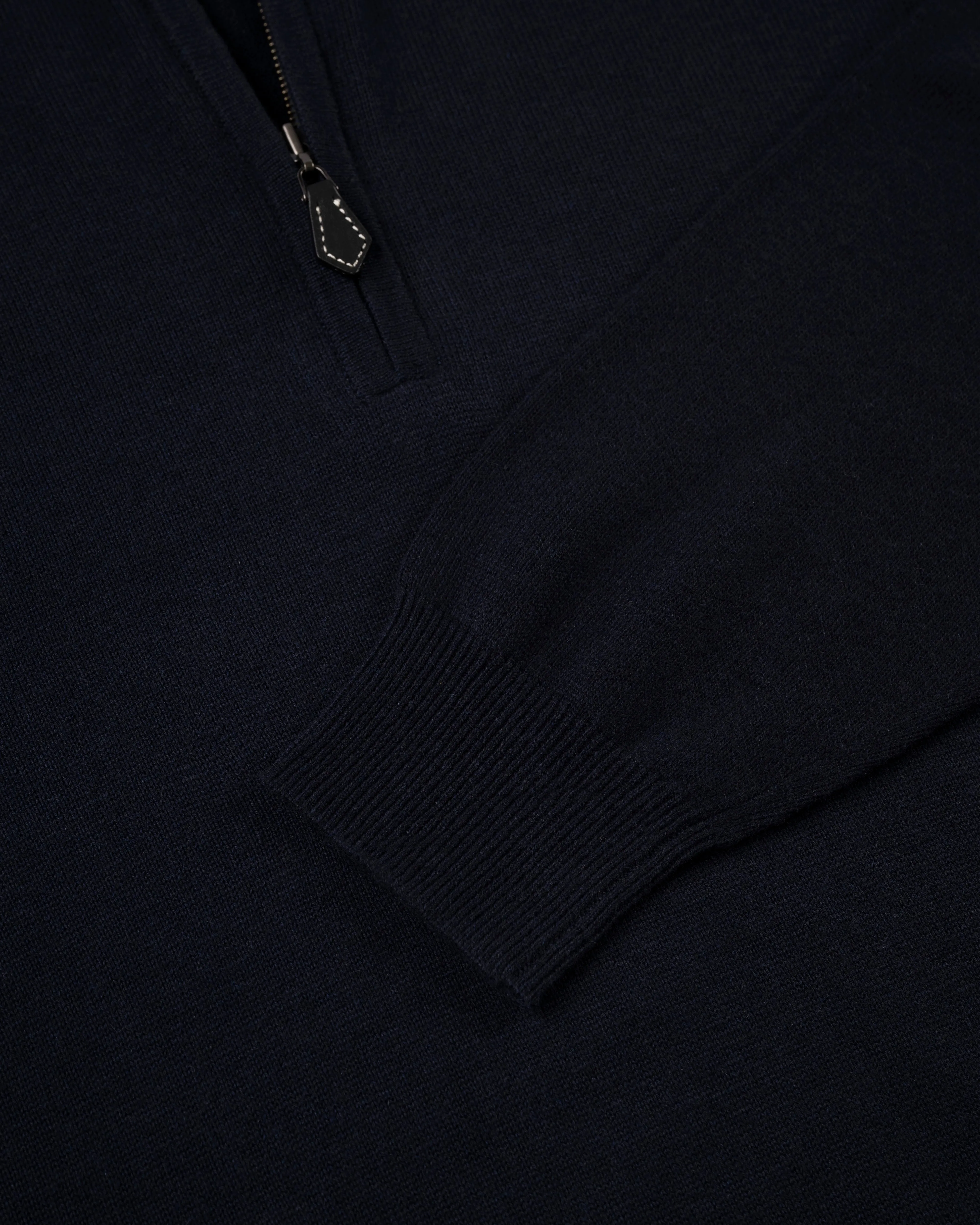 NAVY COTTON/CASHMERE QUARTER ZIP SWEATER