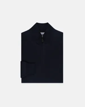 NAVY COTTON/CASHMERE QUARTER ZIP SWEATER