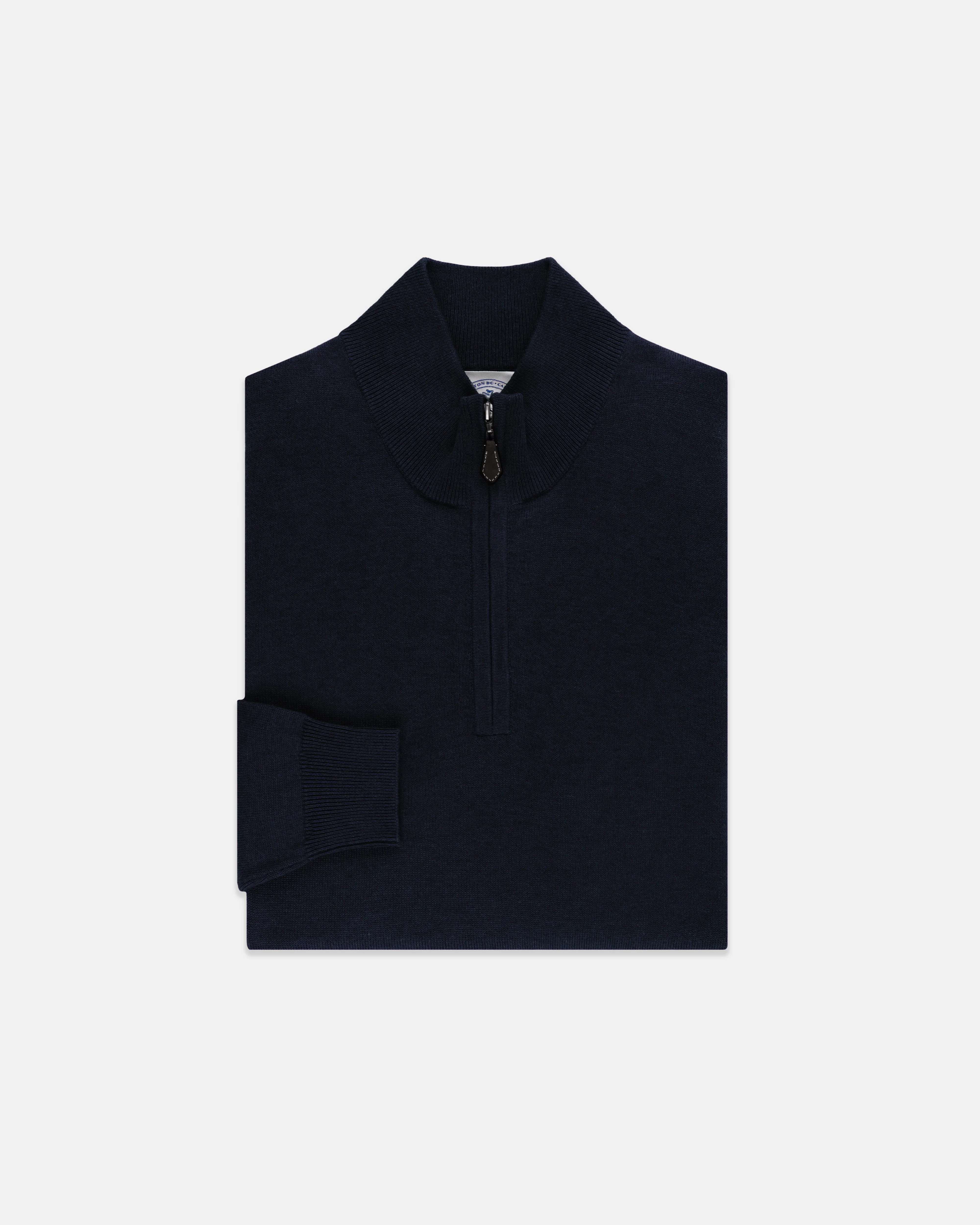 NAVY COTTON/CASHMERE QUARTER ZIP SWEATER