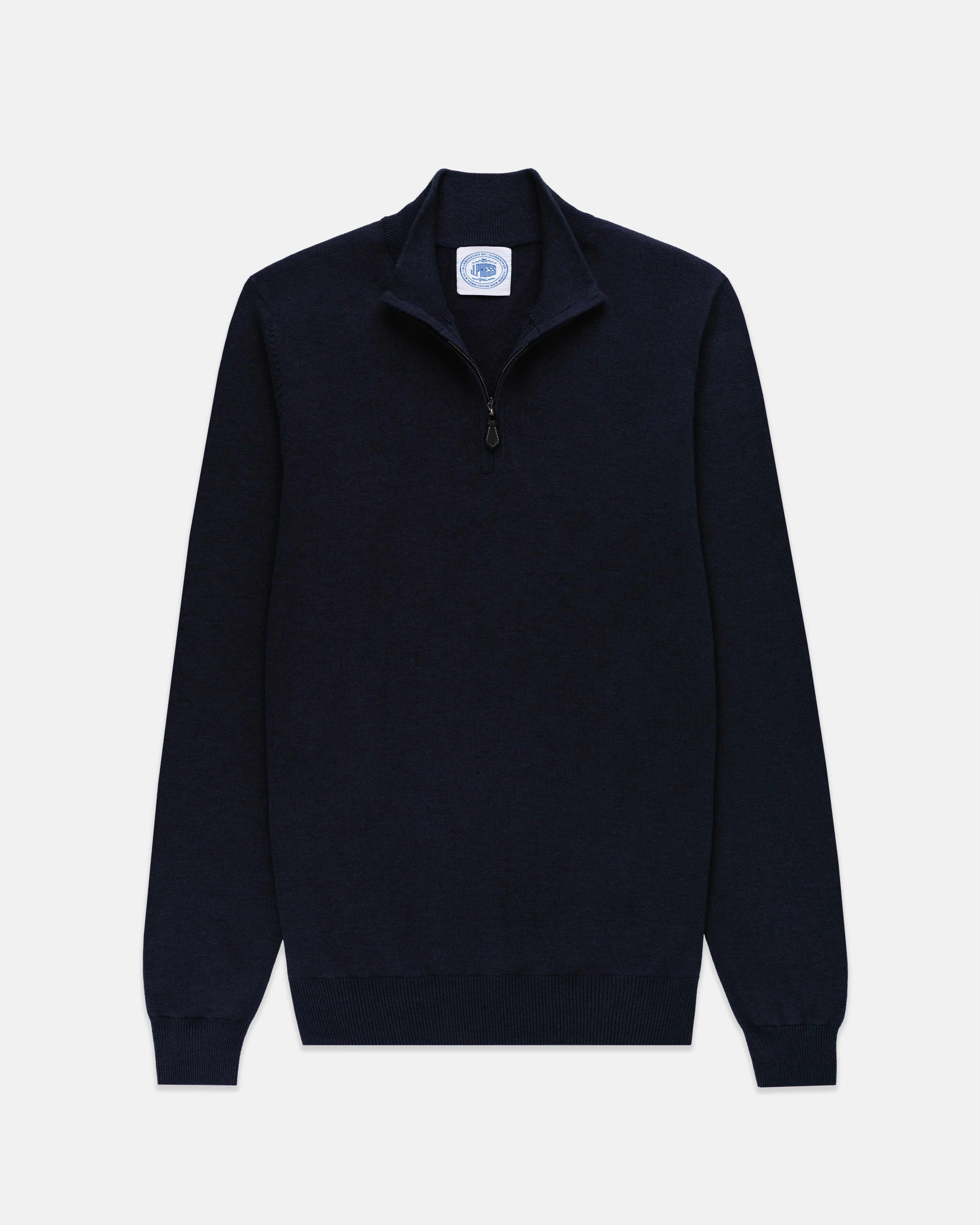 NAVY COTTON/CASHMERE QUARTER ZIP SWEATER