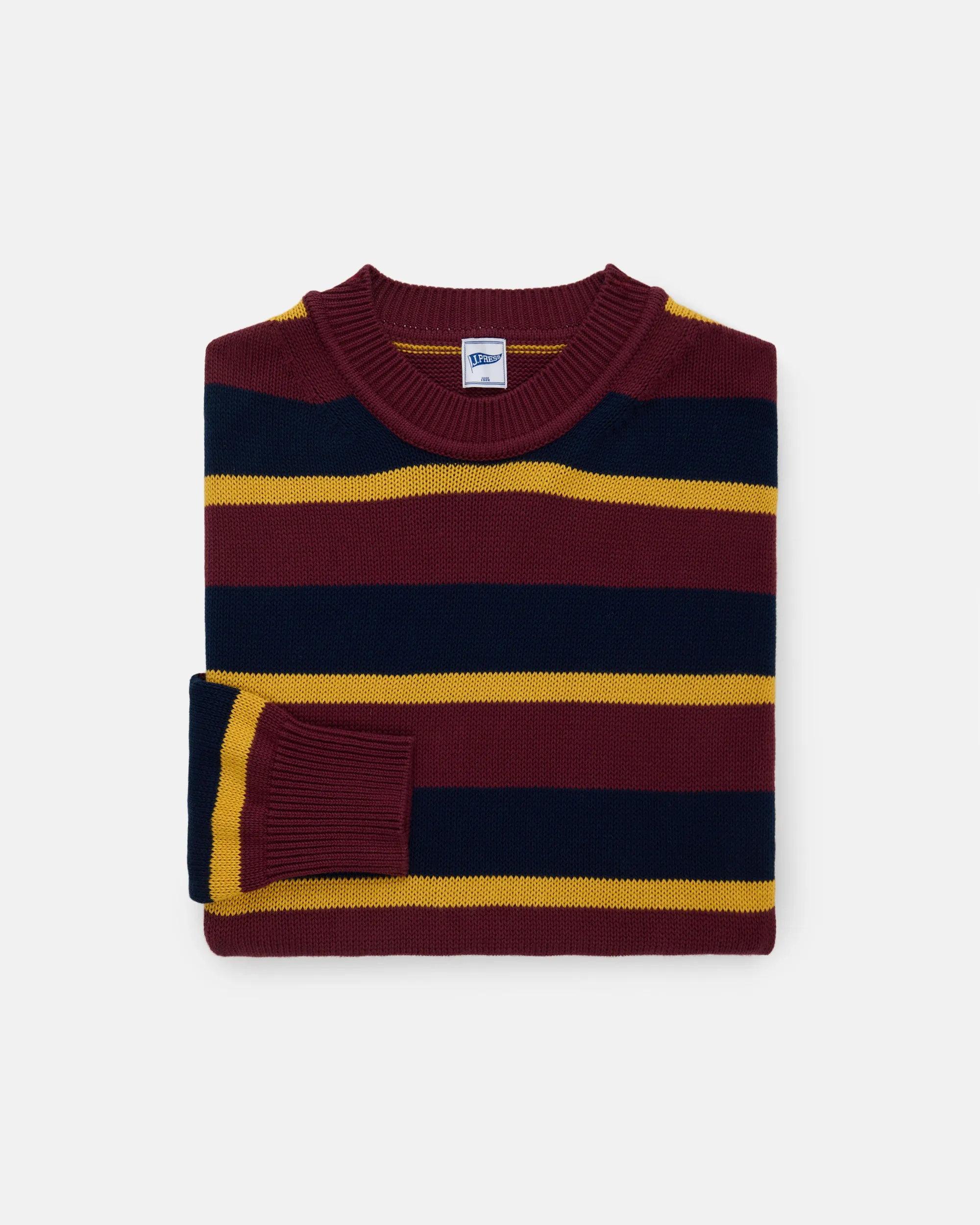 NAVY/BURGUNDY STRIPE CREWNECK SWEATER