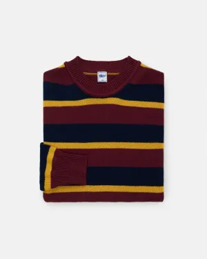NAVY/BURGUNDY STRIPE CREWNECK SWEATER