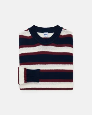 NAVY/CREAM STRIPE CREWNECK SWEATER