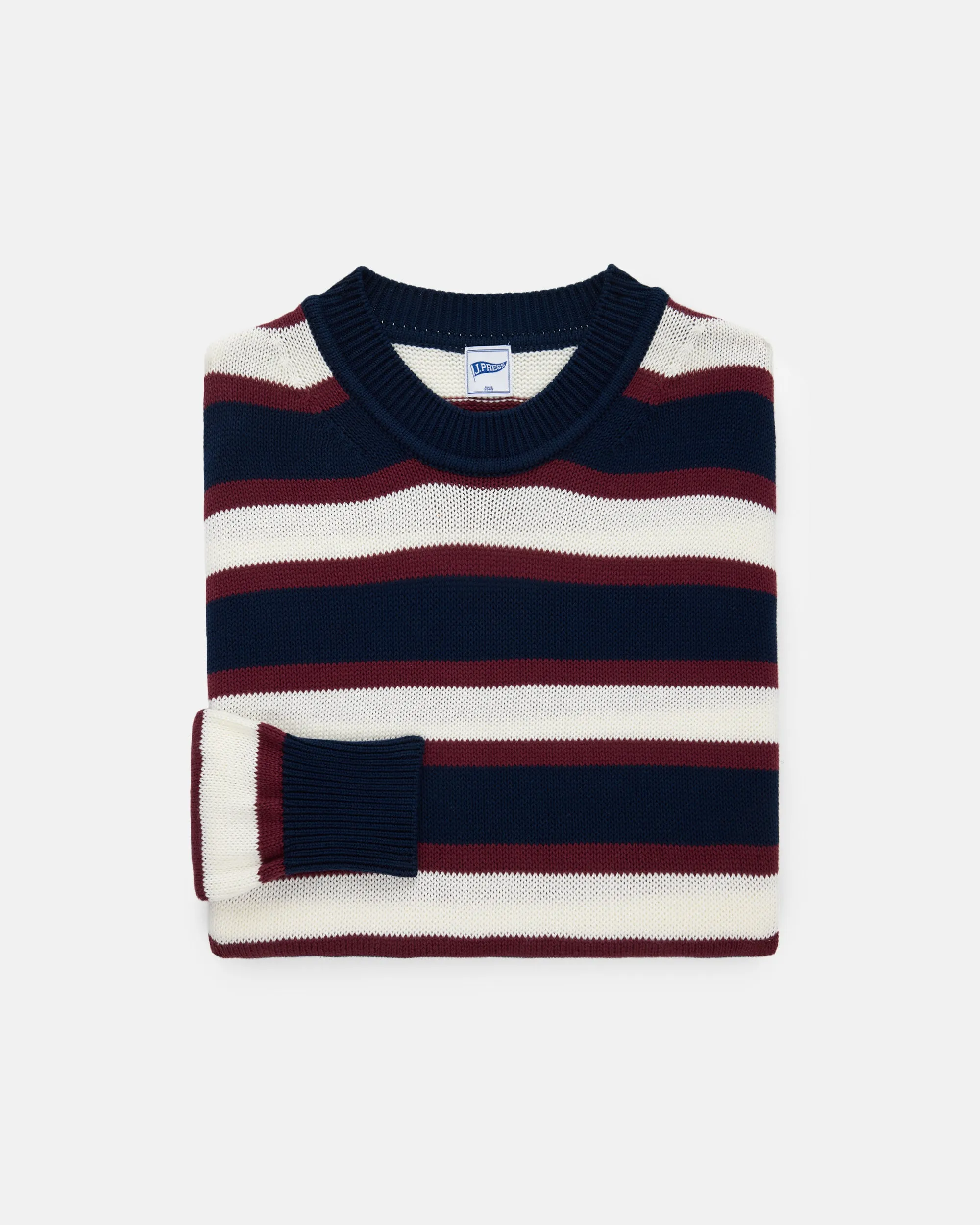 NAVY/CREAM STRIPE CREWNECK SWEATER
