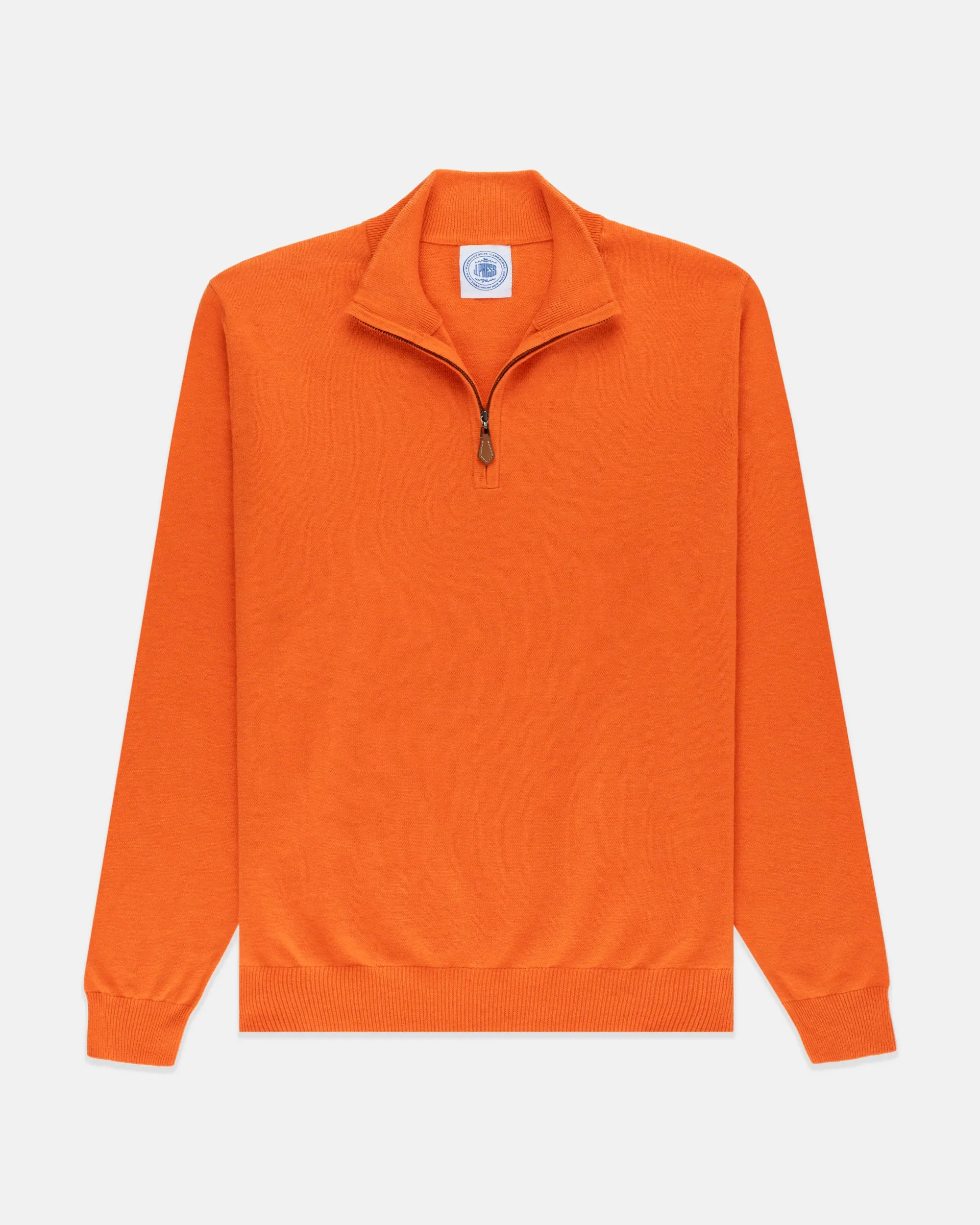 ORANGE COTTON/CASHMERE QUARTER ZIP SWEATER