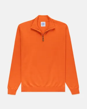 ORANGE COTTON/CASHMERE QUARTER ZIP SWEATER