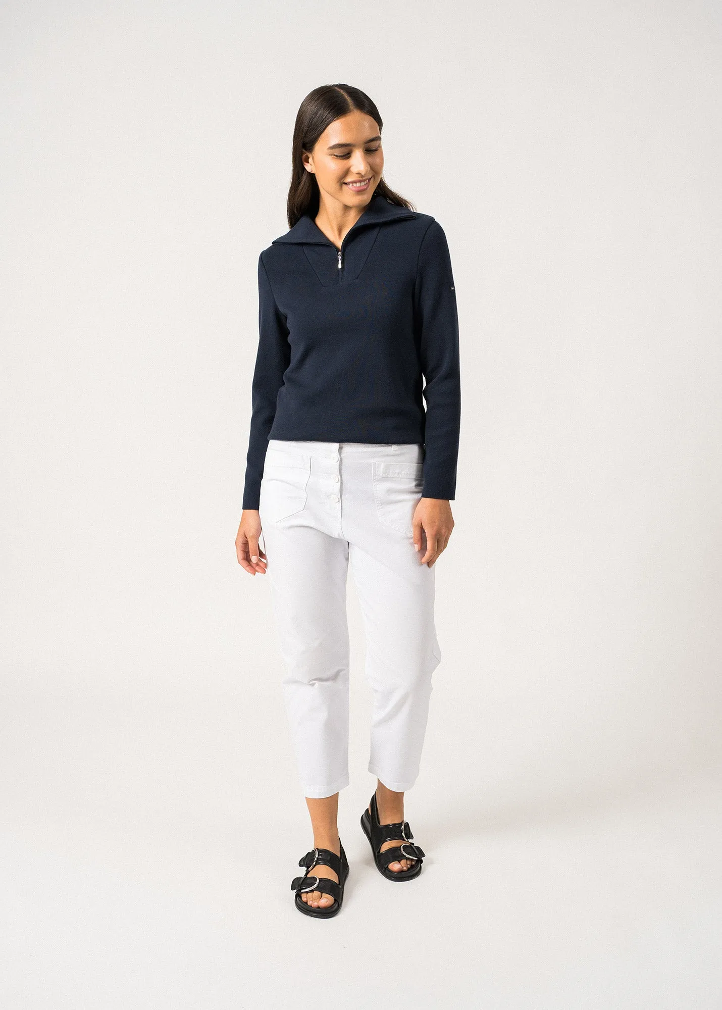 PASSERELLE - Cotton Trucker Sweater for Women (NAVY)