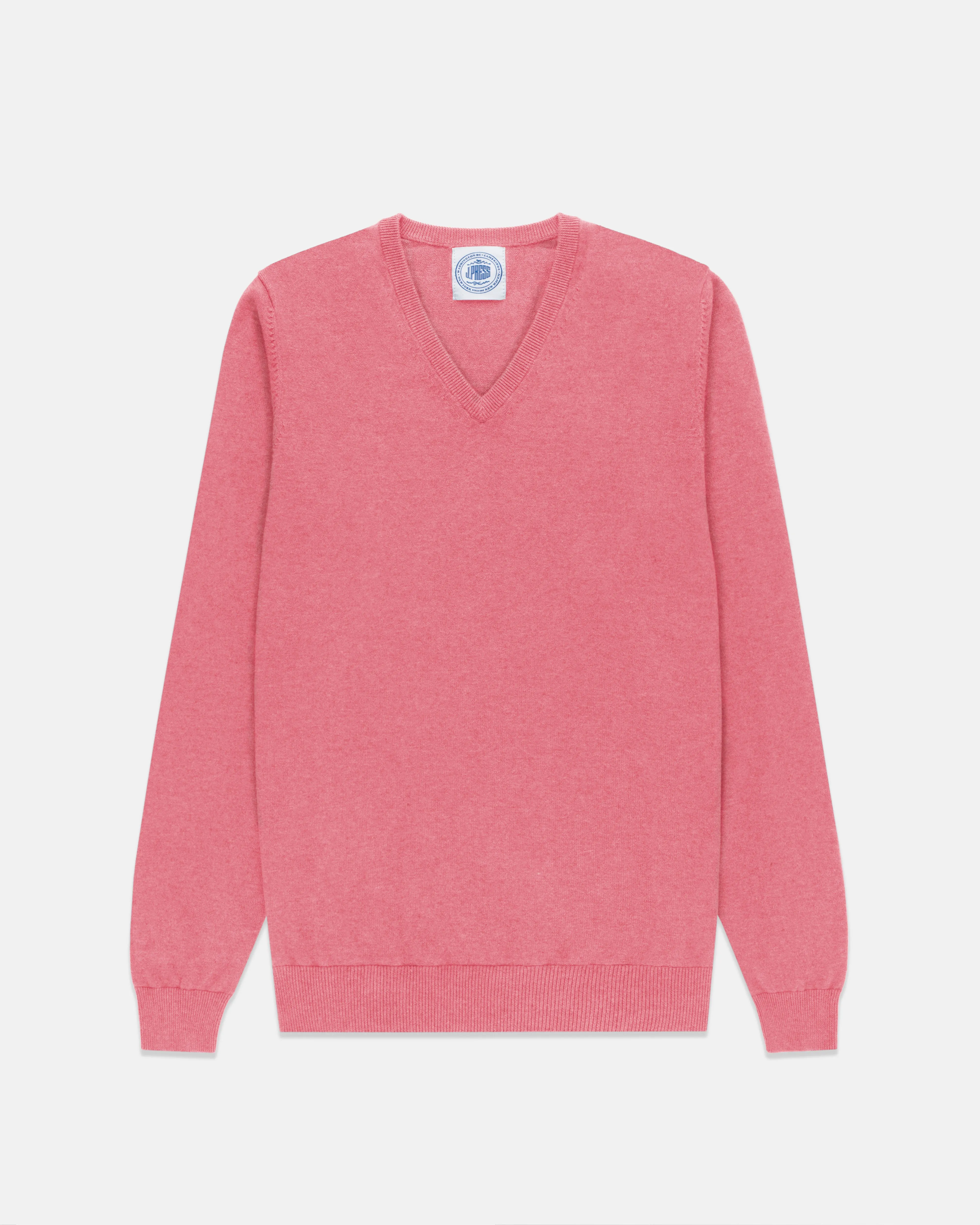 PINK COTTON/CASHMERE V-NECK SWEATER