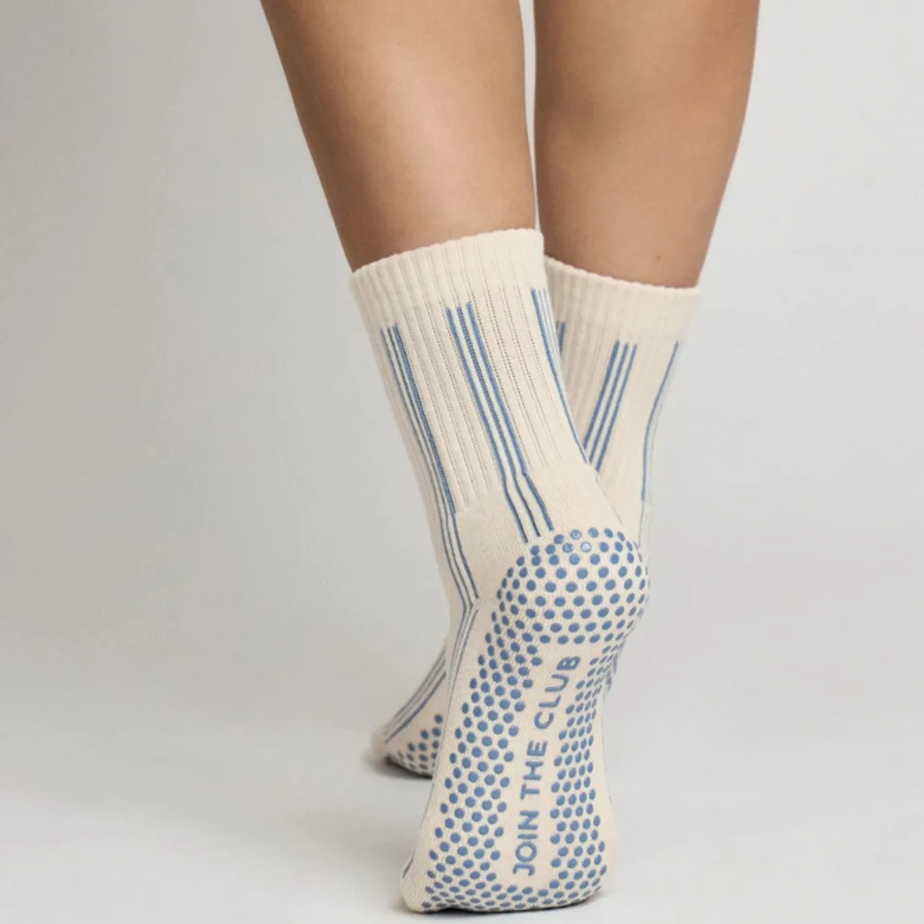 Pinstripe Crew Grip Socks - Blue - (Barre / Pilates)