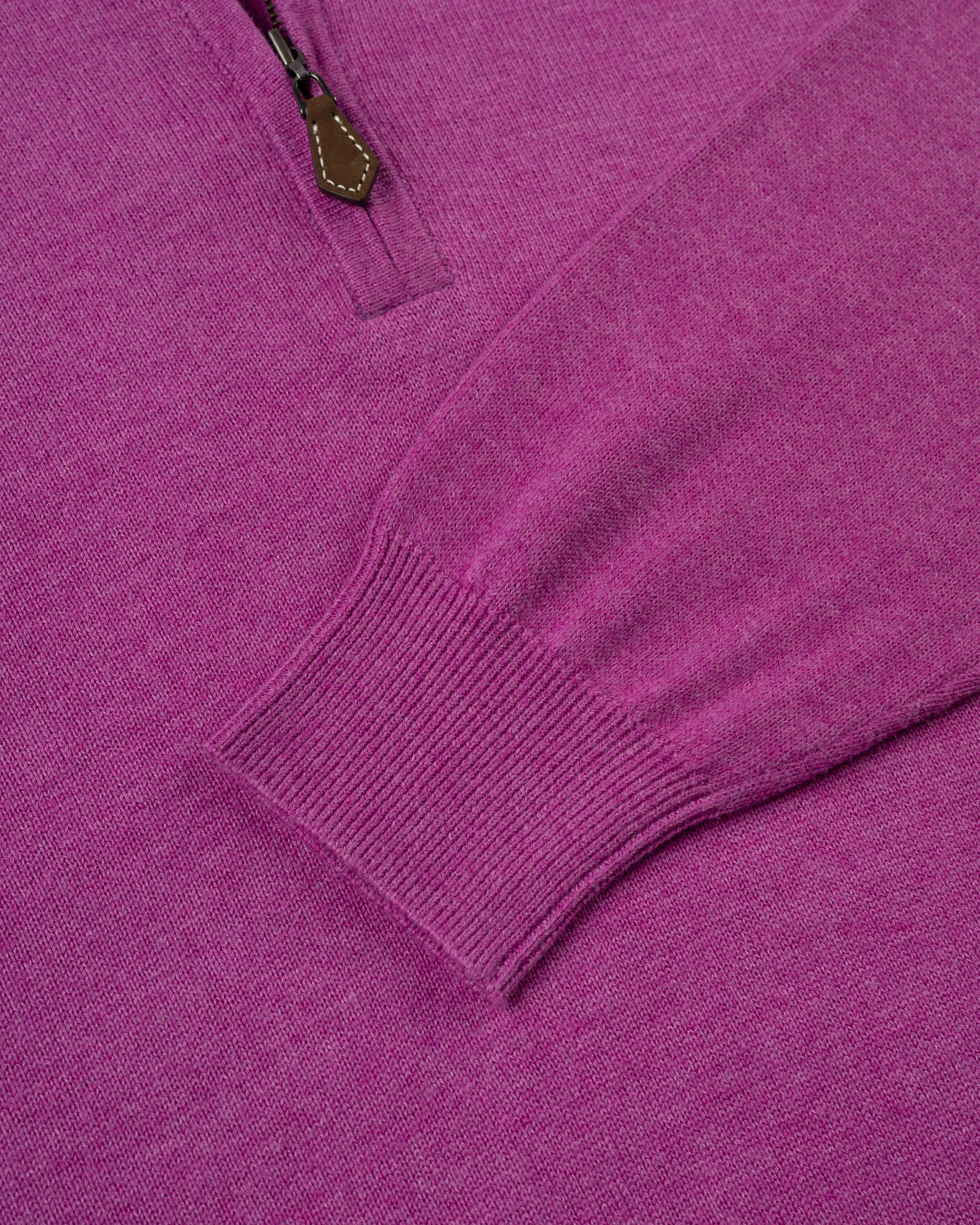 PURPLE COTTON/CASHMERE QUARTER ZIP SWEATER