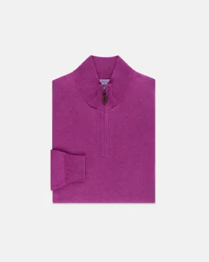 PURPLE COTTON/CASHMERE QUARTER ZIP SWEATER