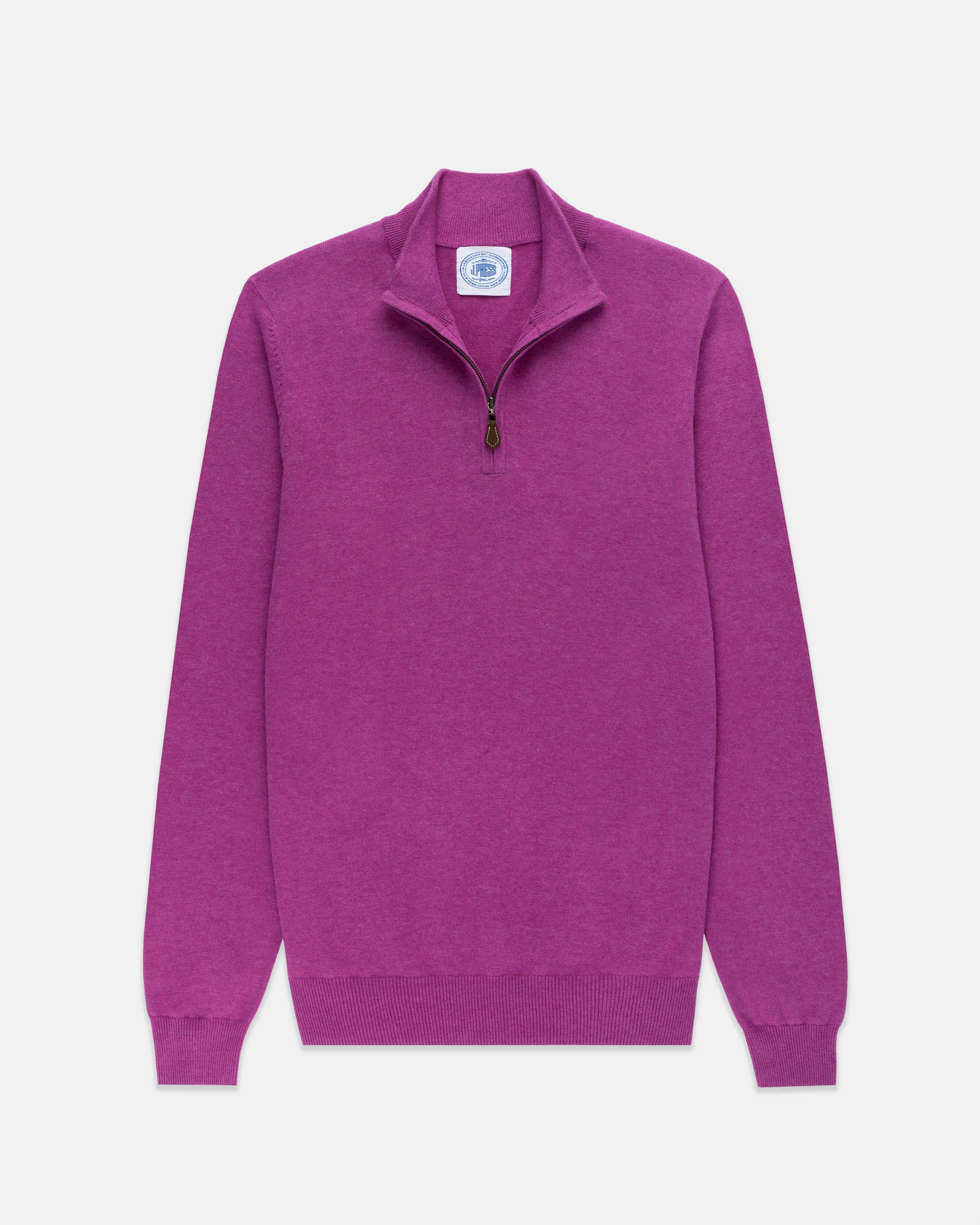 PURPLE COTTON/CASHMERE QUARTER ZIP SWEATER