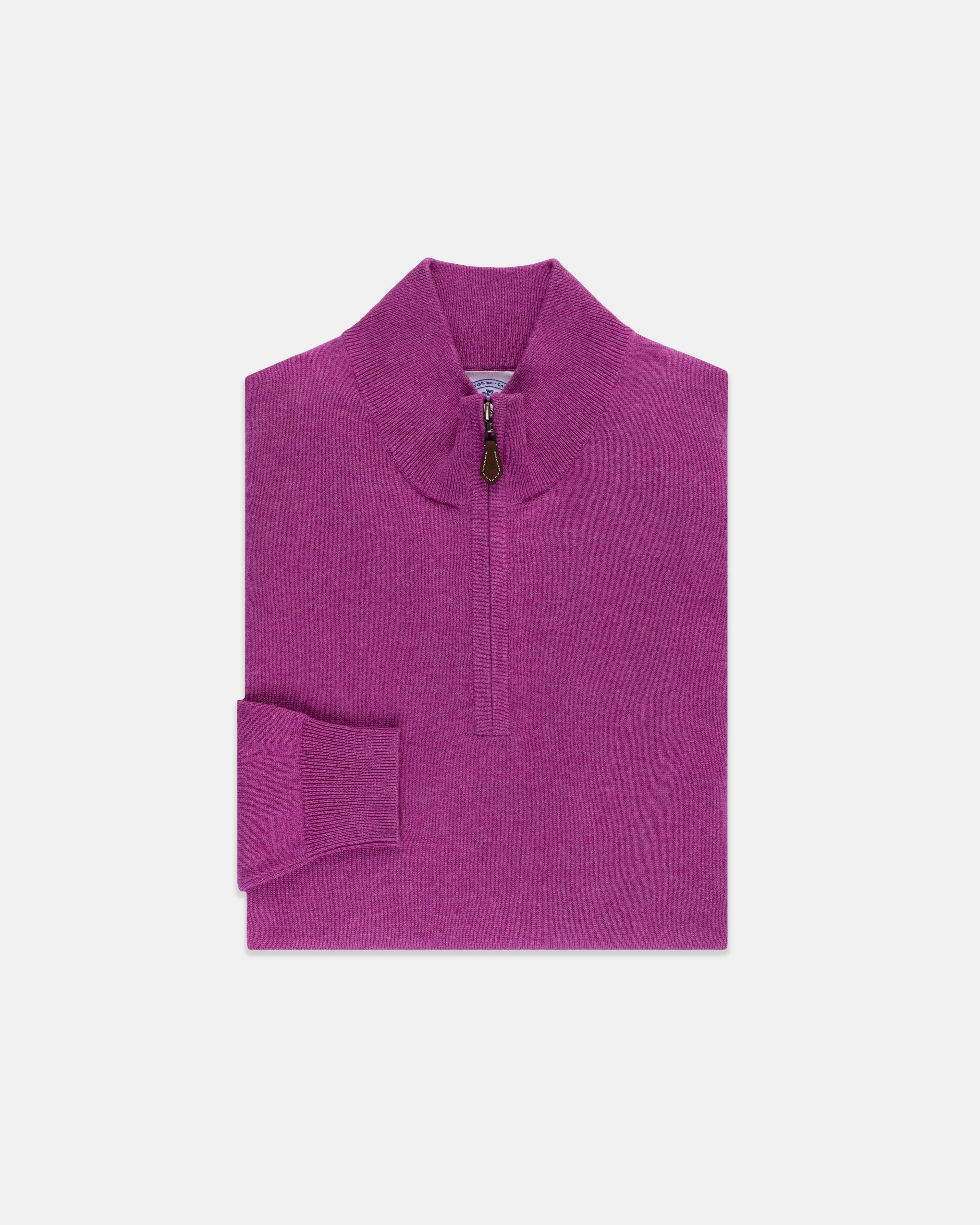 PURPLE COTTON/CASHMERE QUARTER ZIP SWEATER