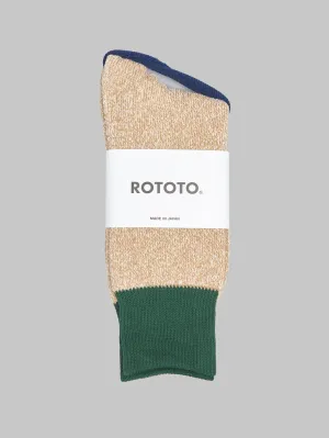 ROTOTO Double Face Crew Socks Silk & Cotton Dark Green/Beige