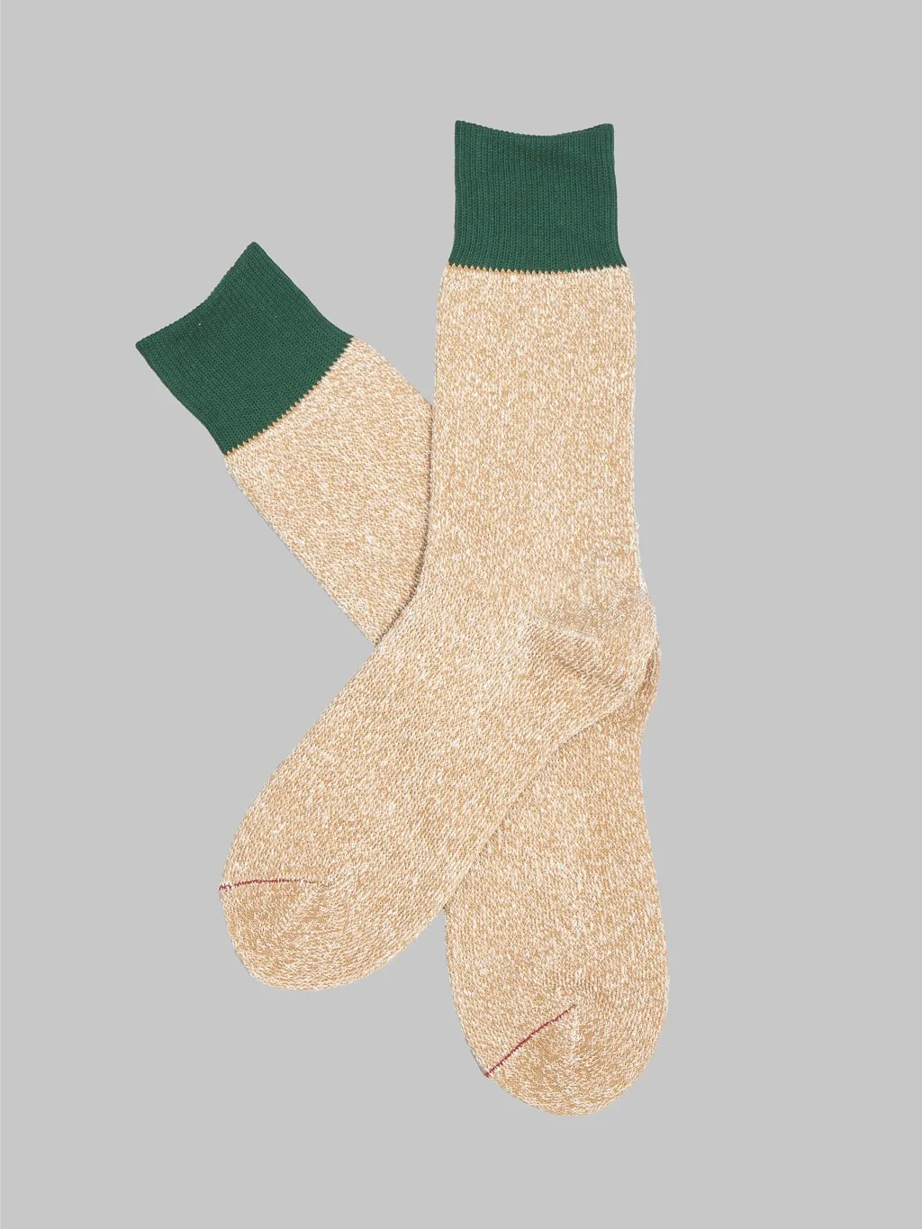 ROTOTO Double Face Crew Socks Silk & Cotton Dark Green/Beige