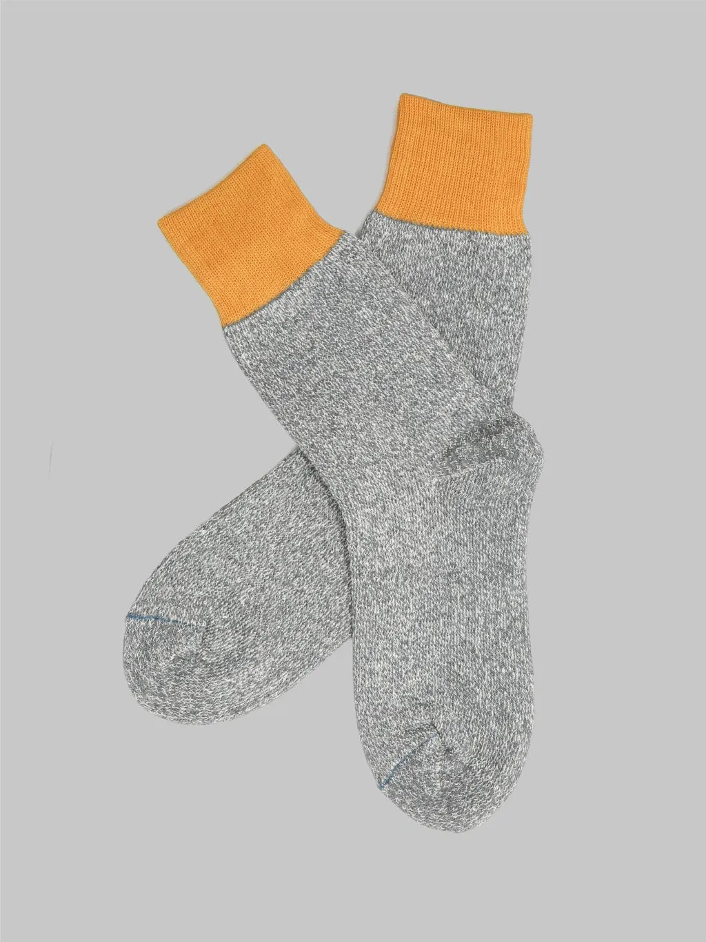 ROTOTO Double Face Crew Socks Silk & Cotton Dark Yellow/Grey