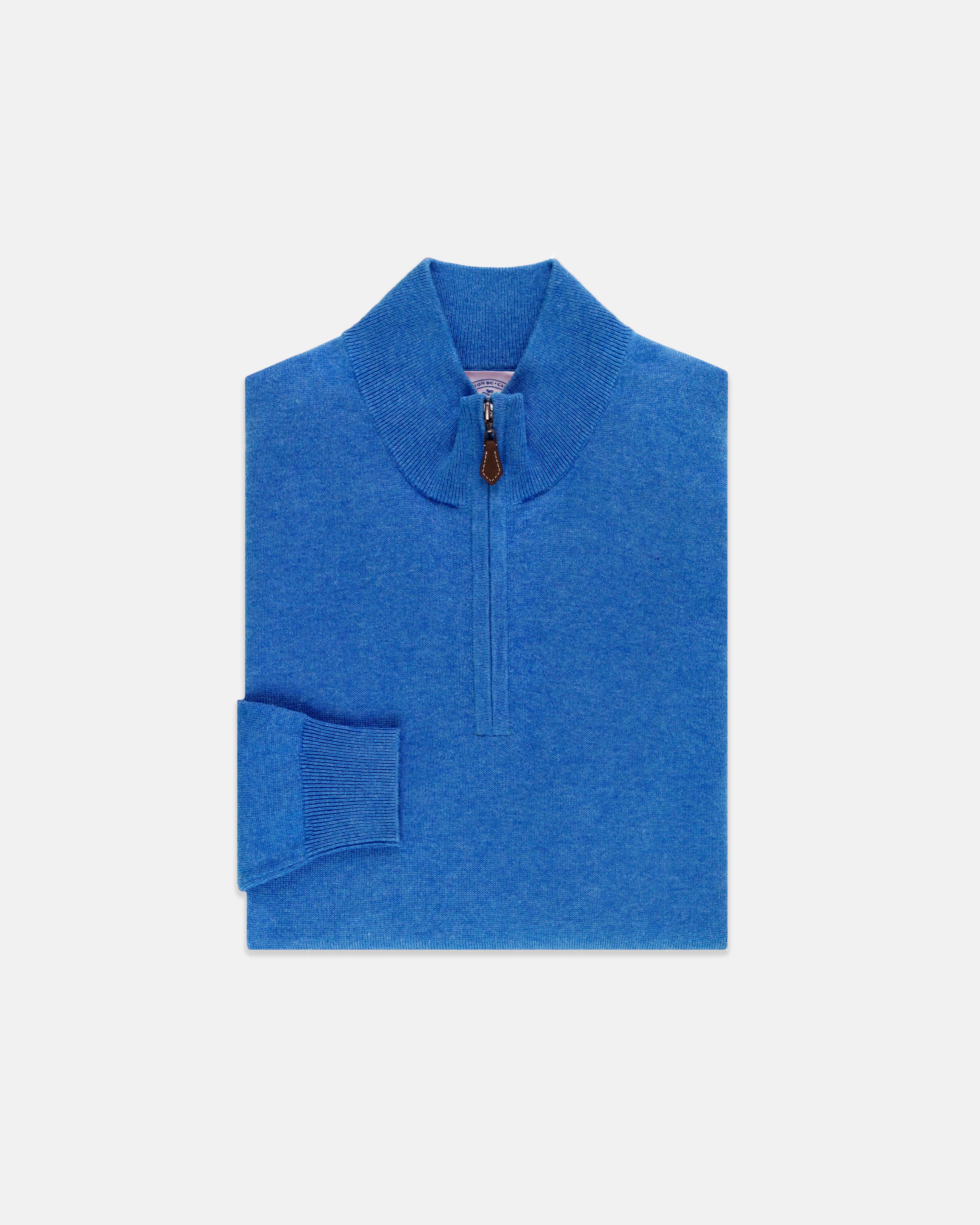 ROYAL BLUE COTTON/CASHMERE QUARTER ZIP SWEATER