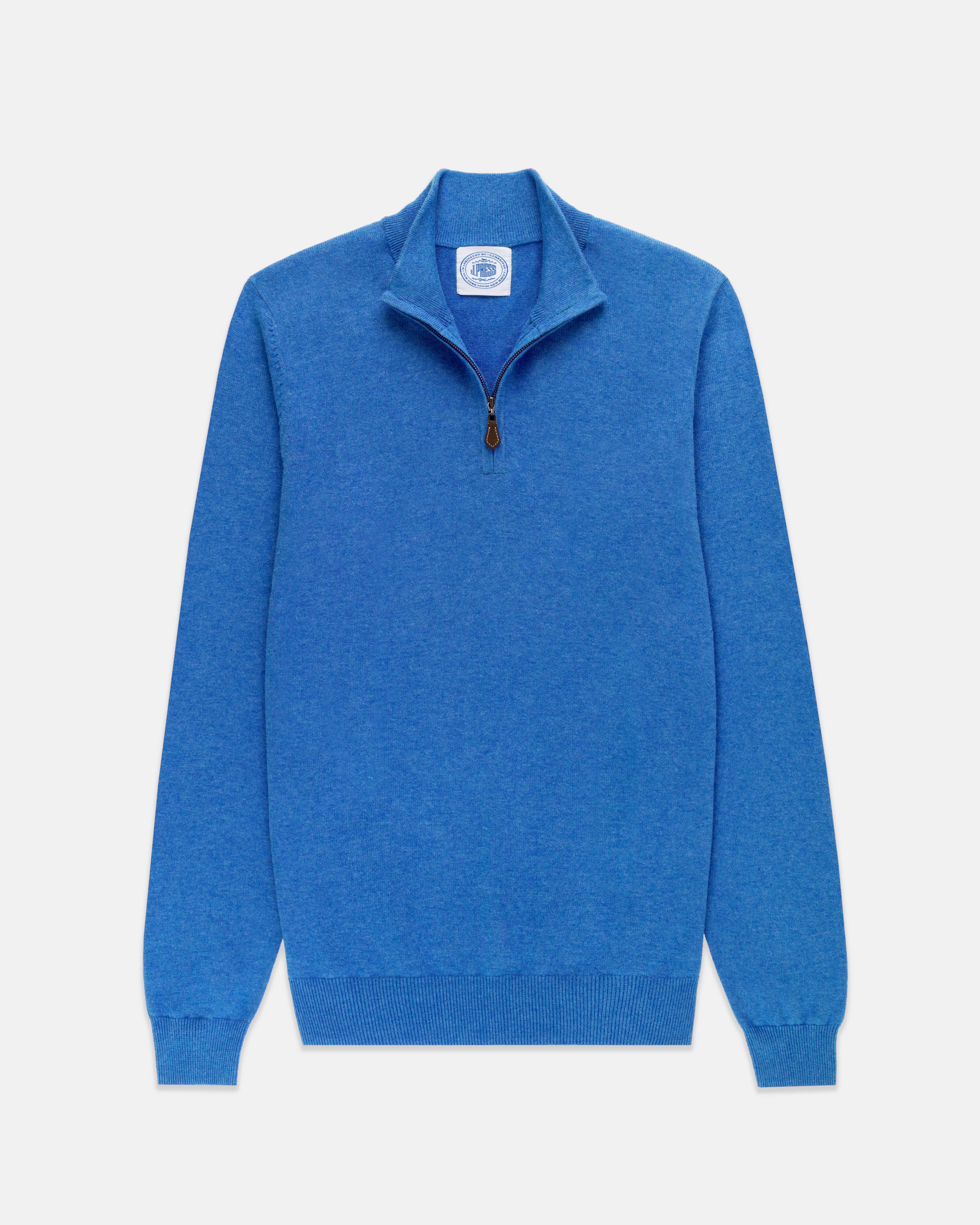 ROYAL BLUE COTTON/CASHMERE QUARTER ZIP SWEATER